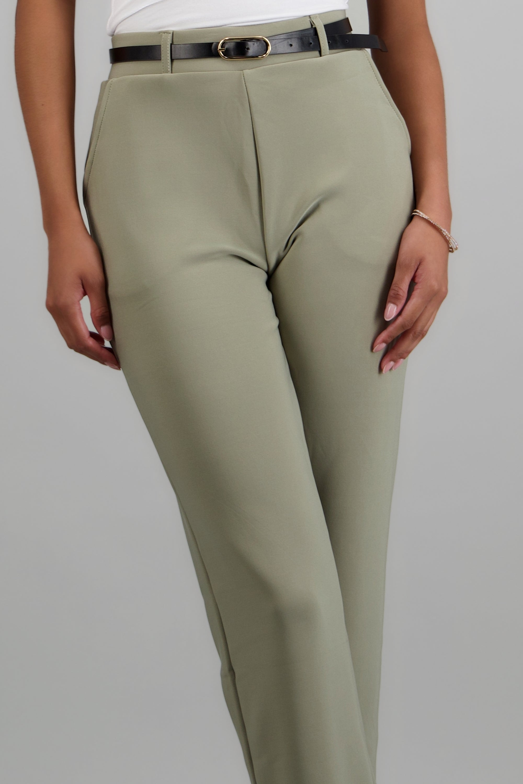 Pantalón Recto Liso Cinturón SAGE
