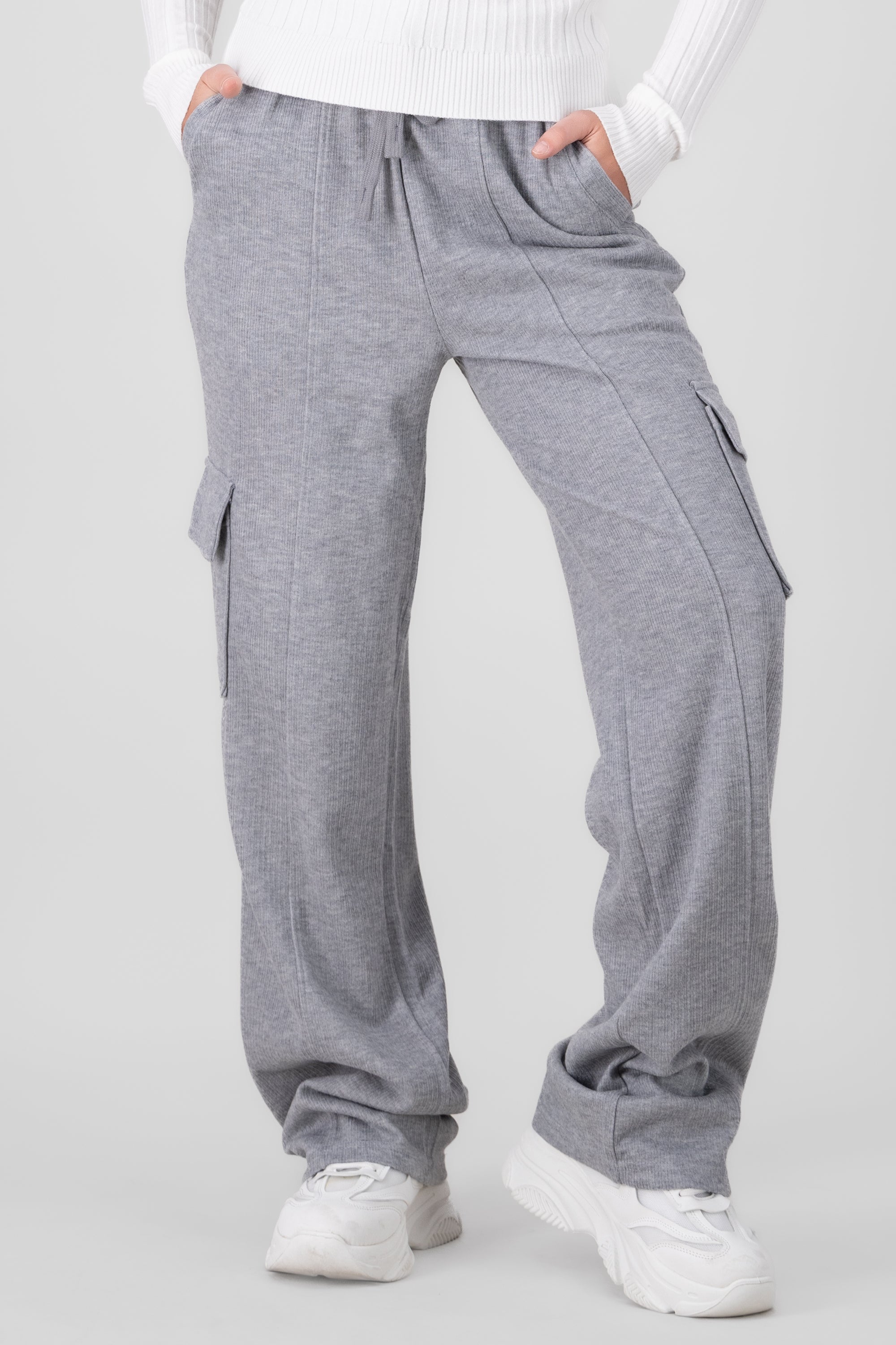 Pants amplios rib cargo GRIS