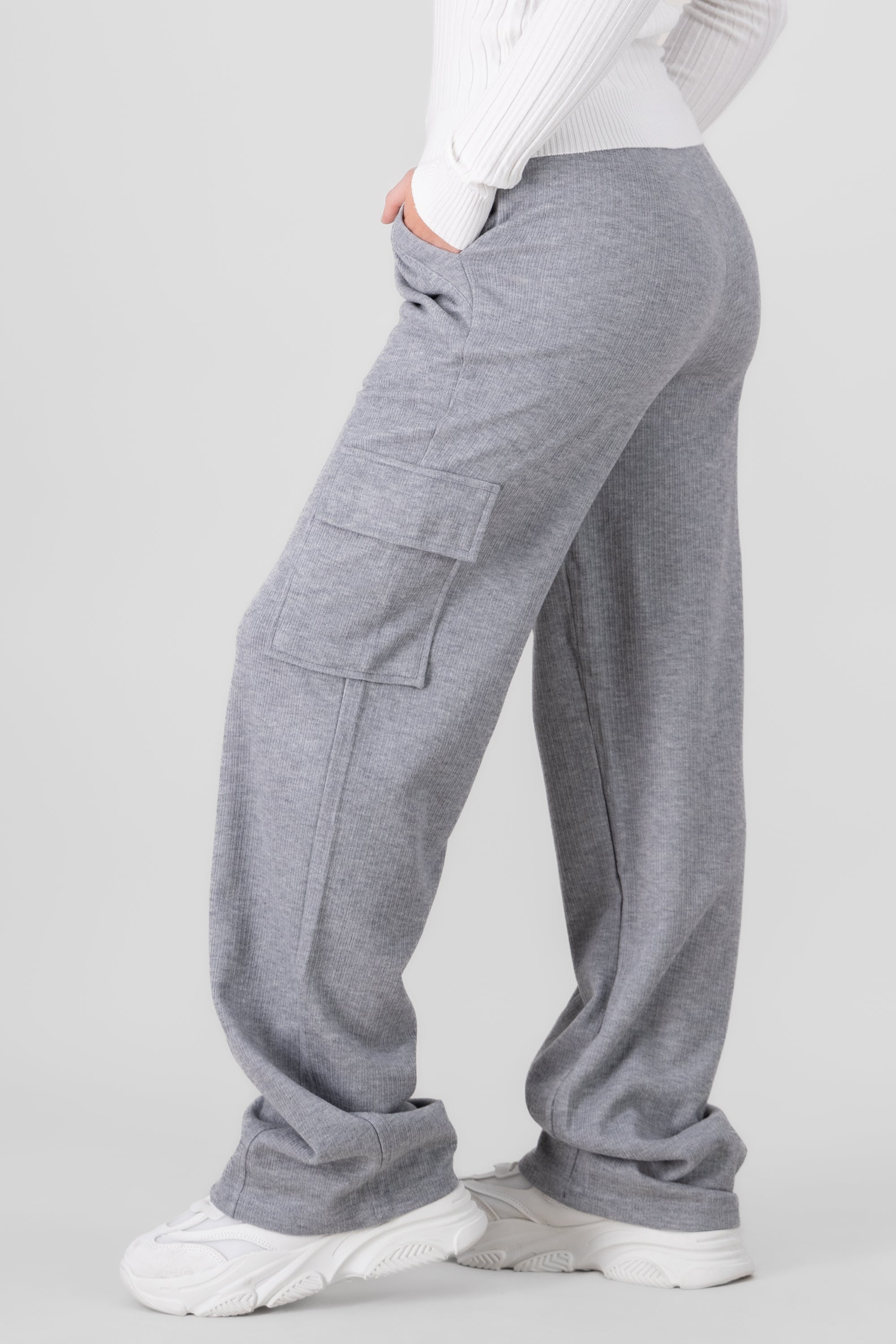 Pants amplios rib cargo GRIS