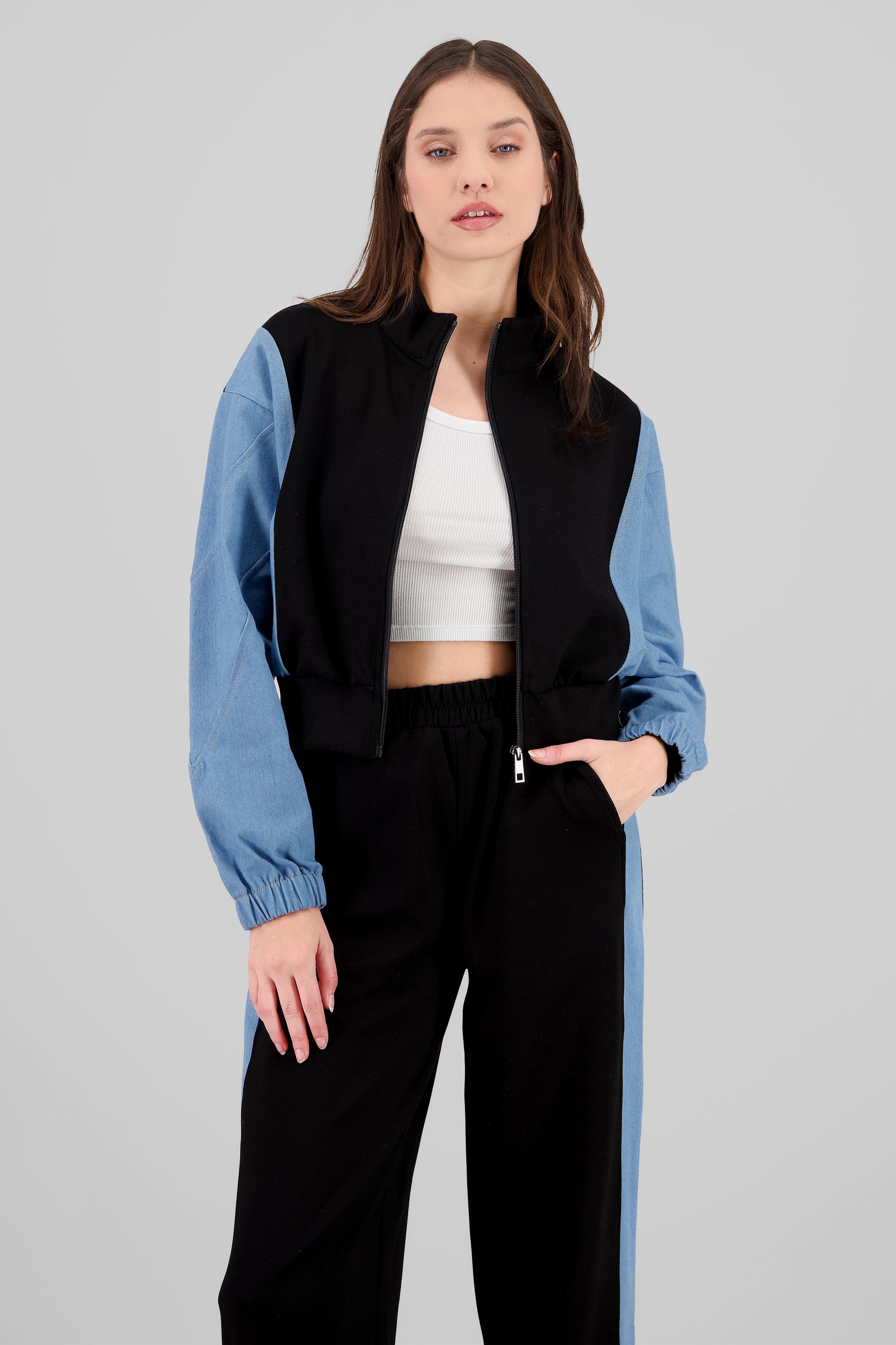 Chamarra patchwork denim NEGRO COMBO