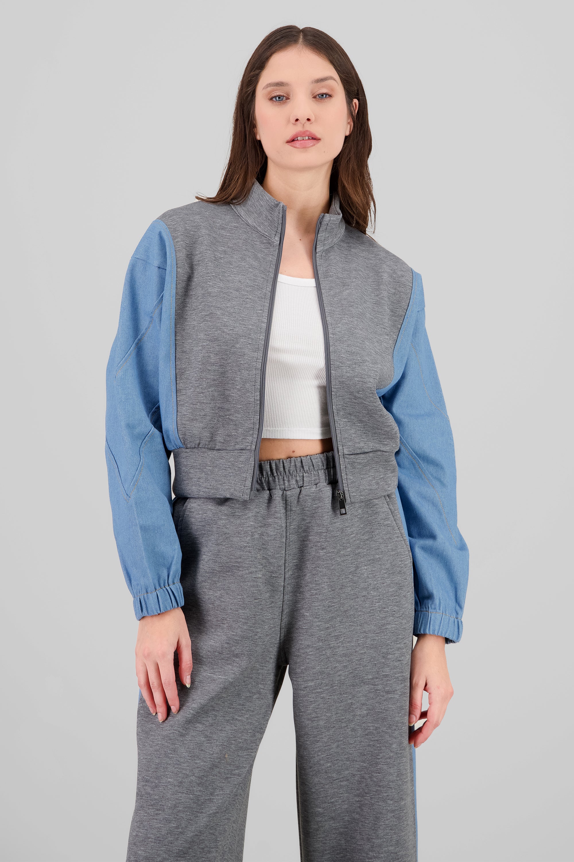 Chamarra patchwork denim GRIS COMBO