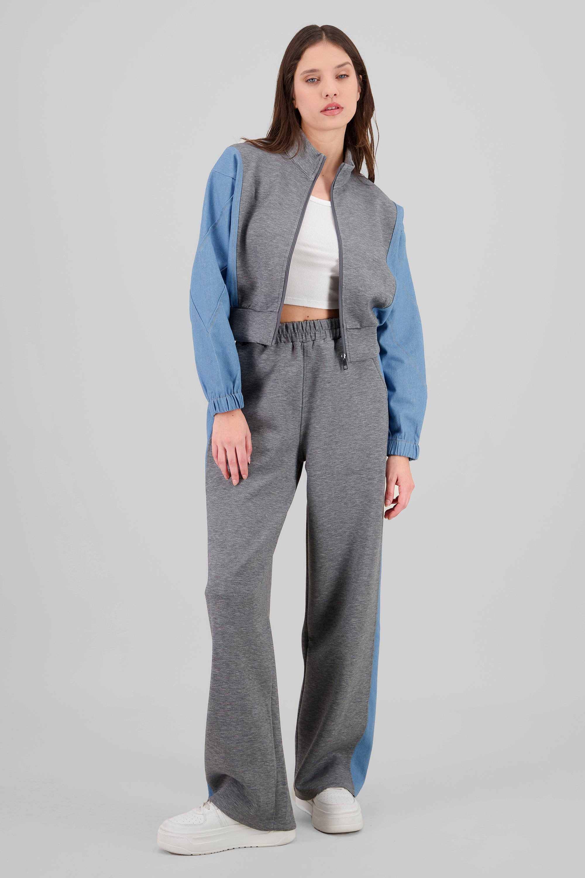 Pantalón patchwork denim GRIS COMBO