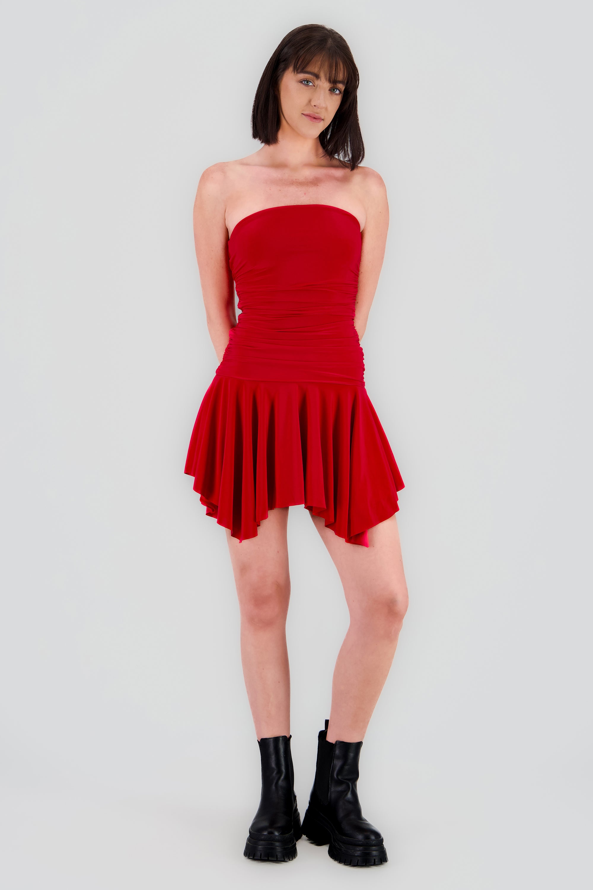 Vestido fruncido asimetrico ROJO