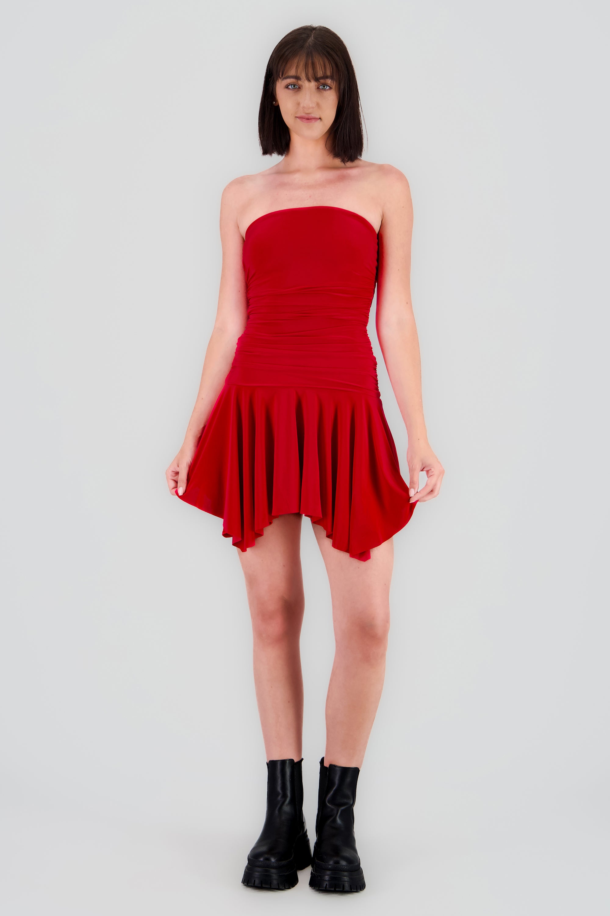 Vestido fruncido asimetrico ROJO