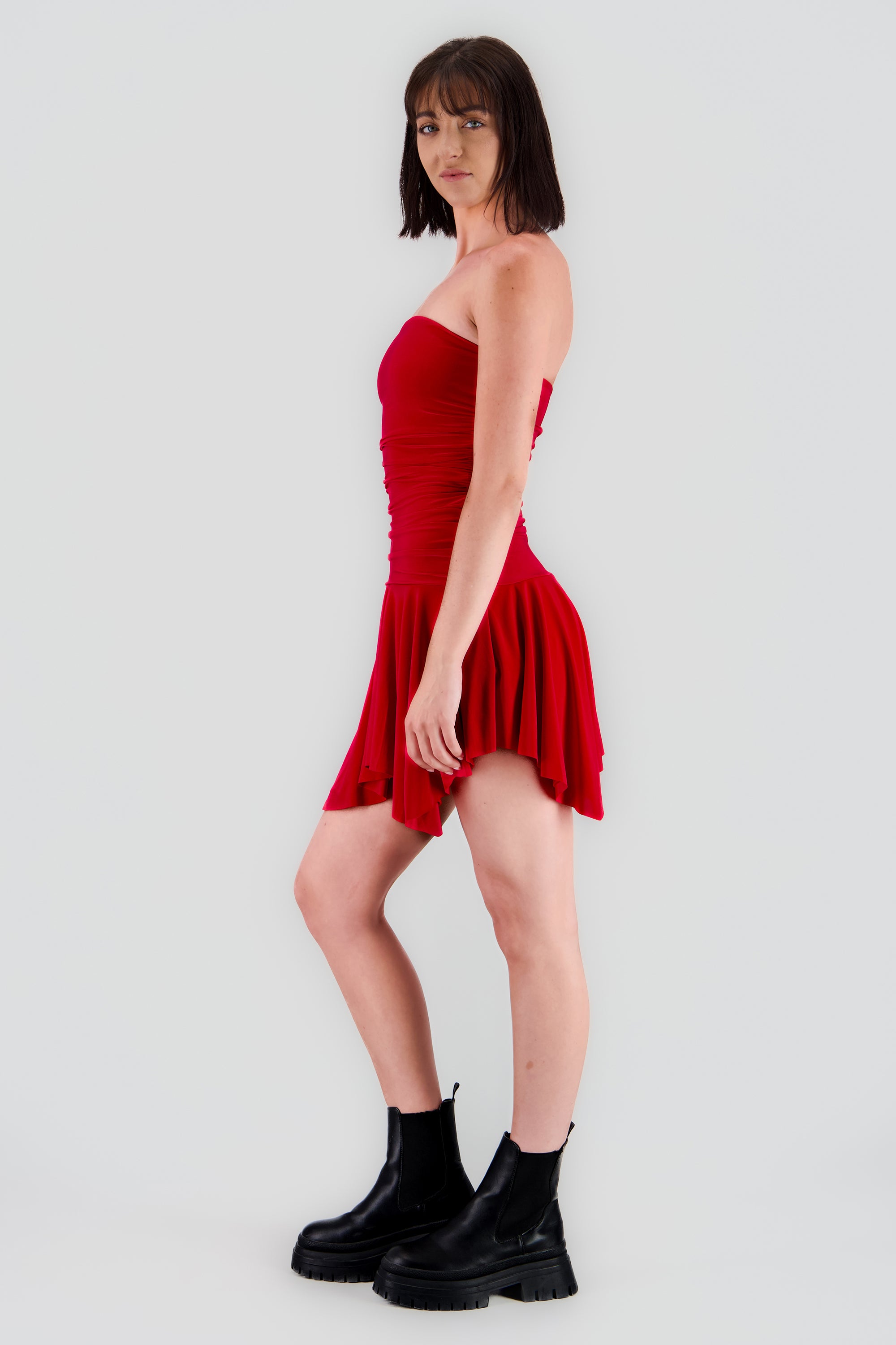 Vestido fruncido asimetrico ROJO