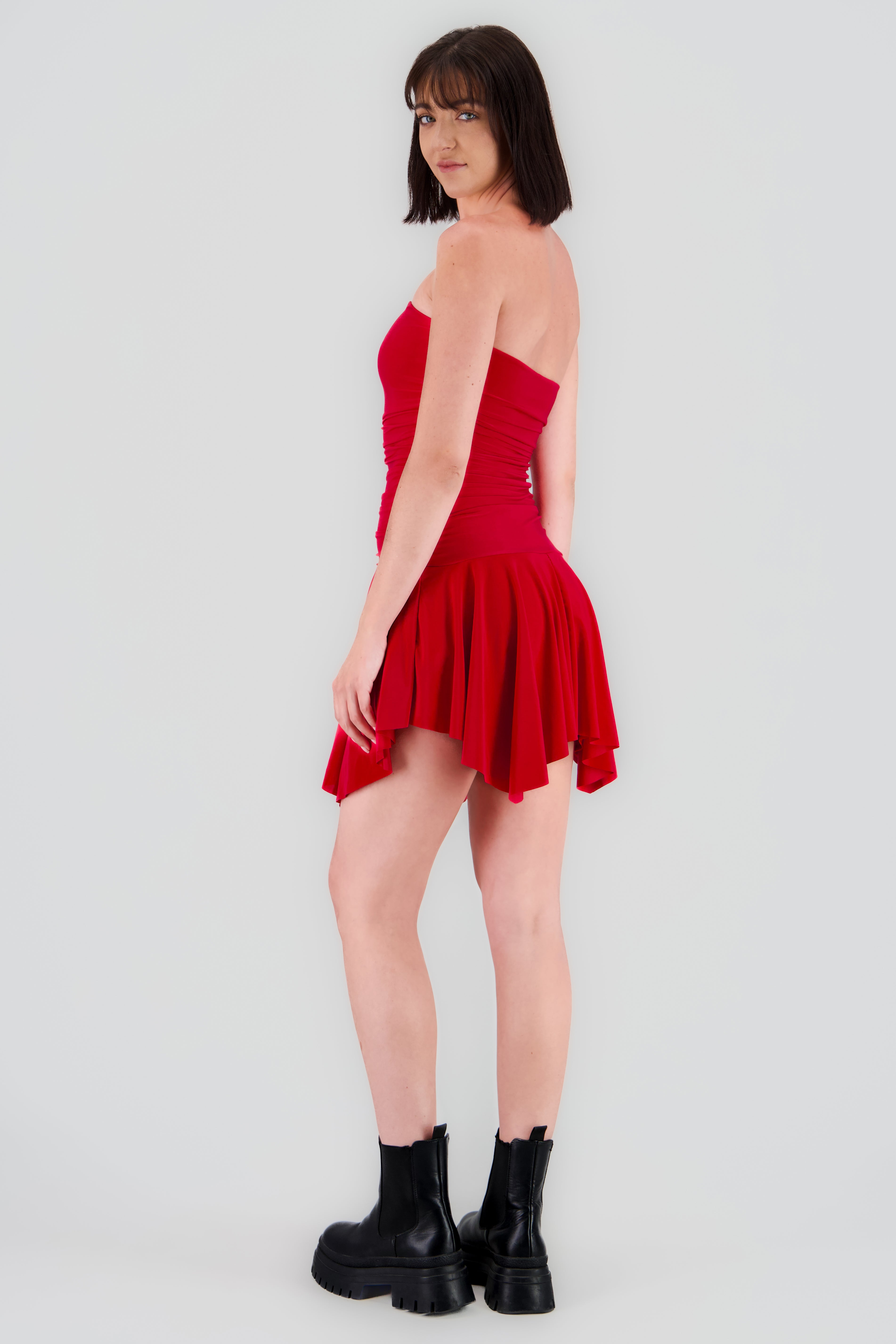 Vestido fruncido asimetrico ROJO
