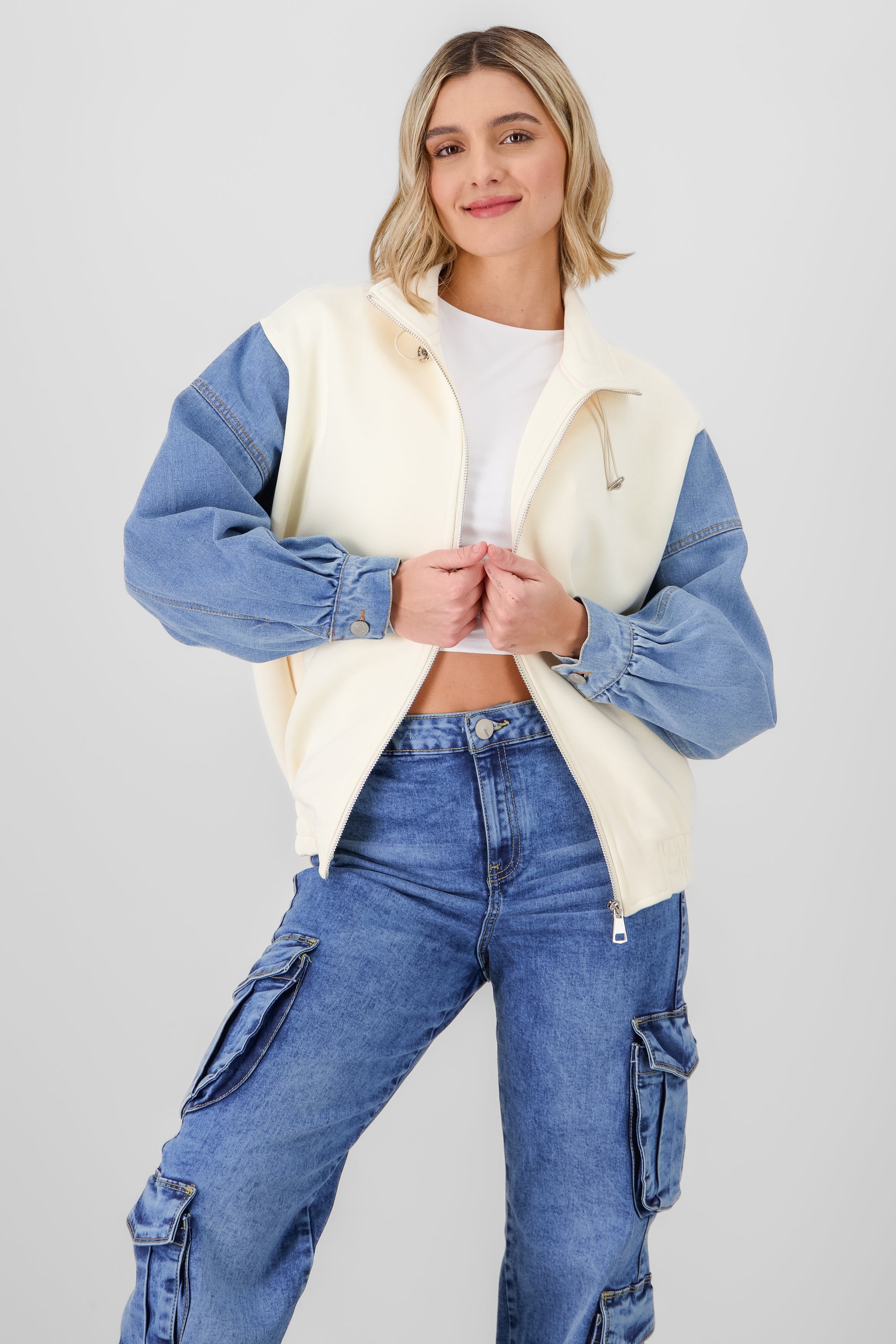 Chamarra bomber patchwork BLANCO