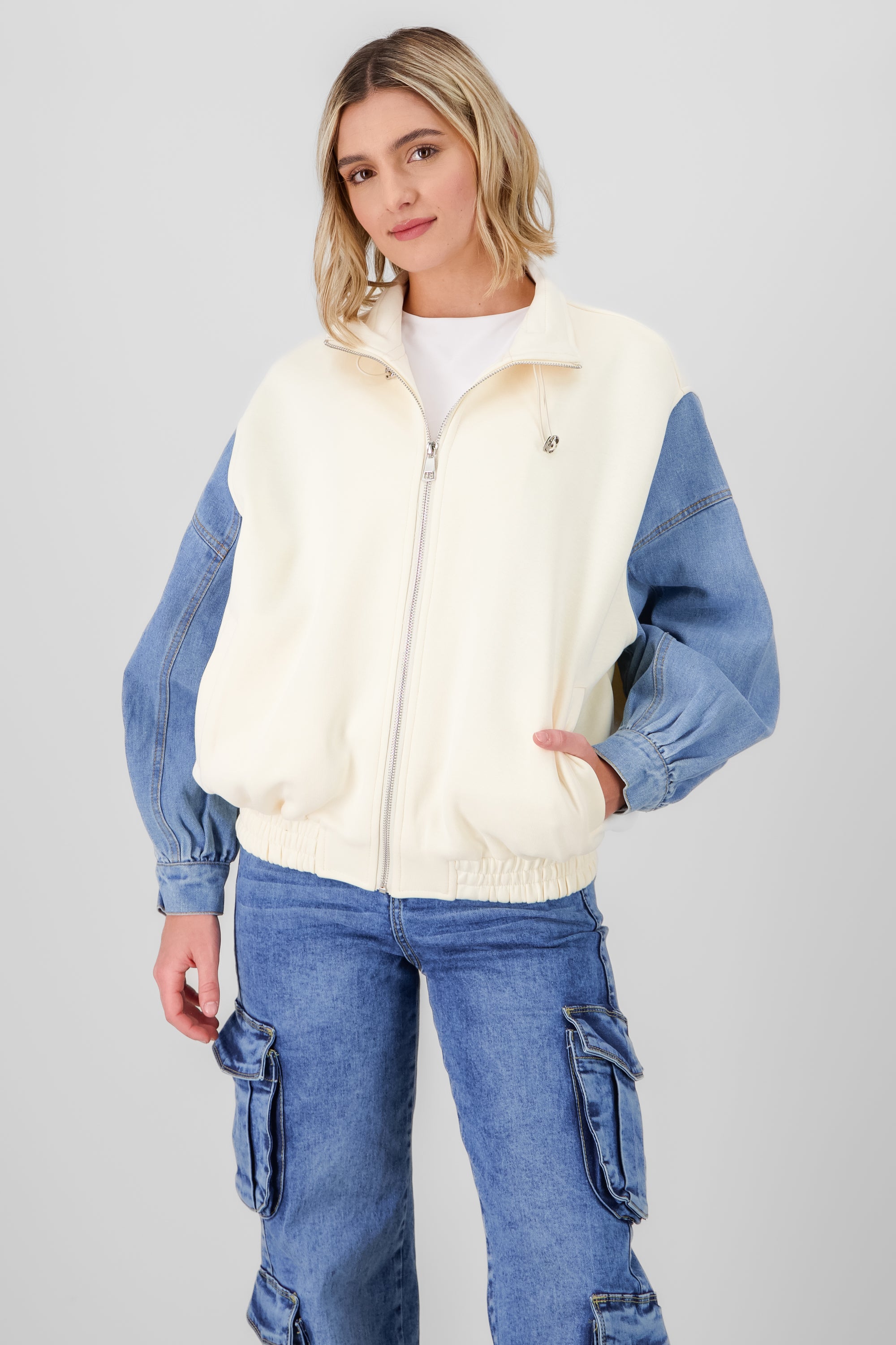 Chamarra bomber patchwork BLANCO