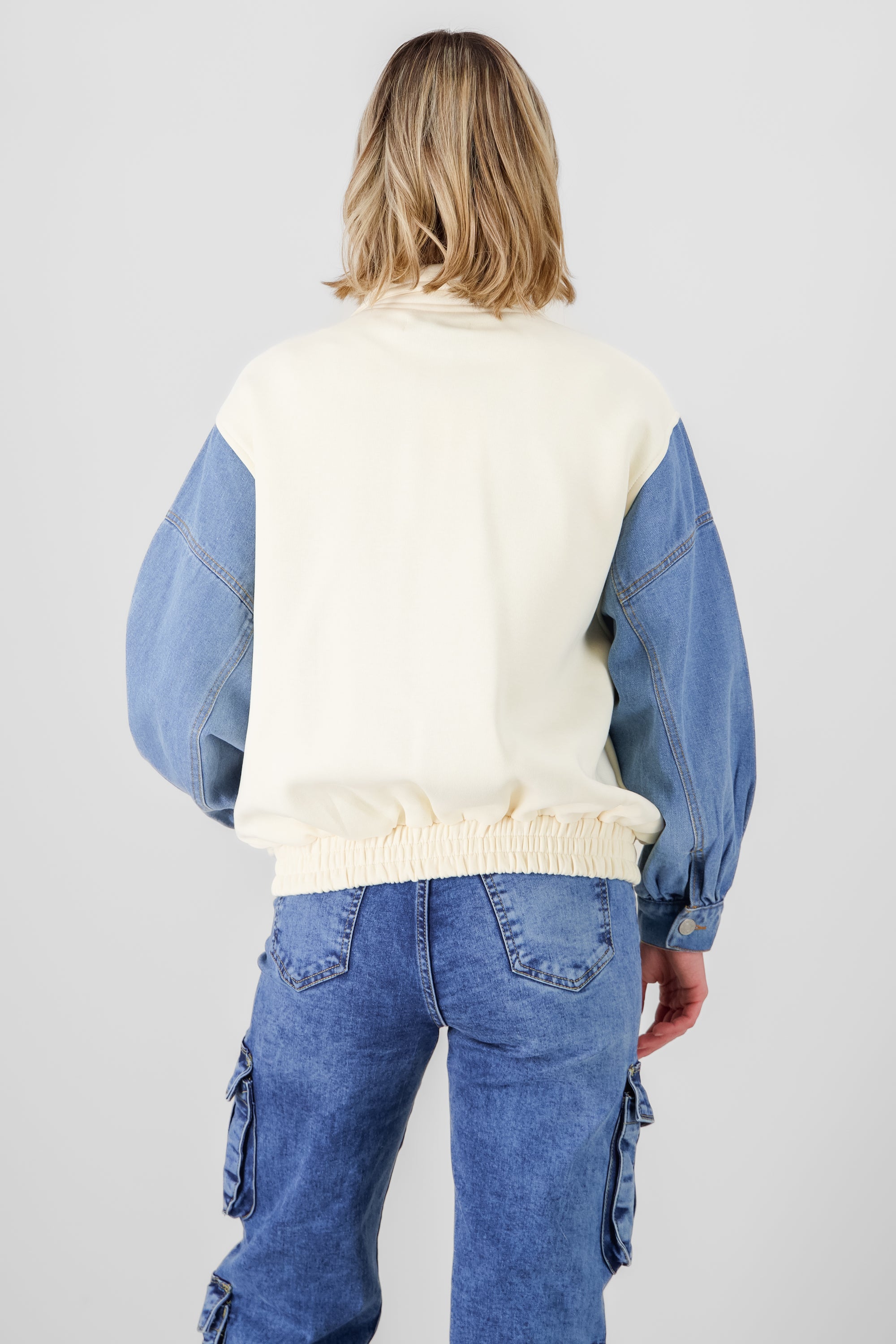 Chamarra bomber patchwork BLANCO