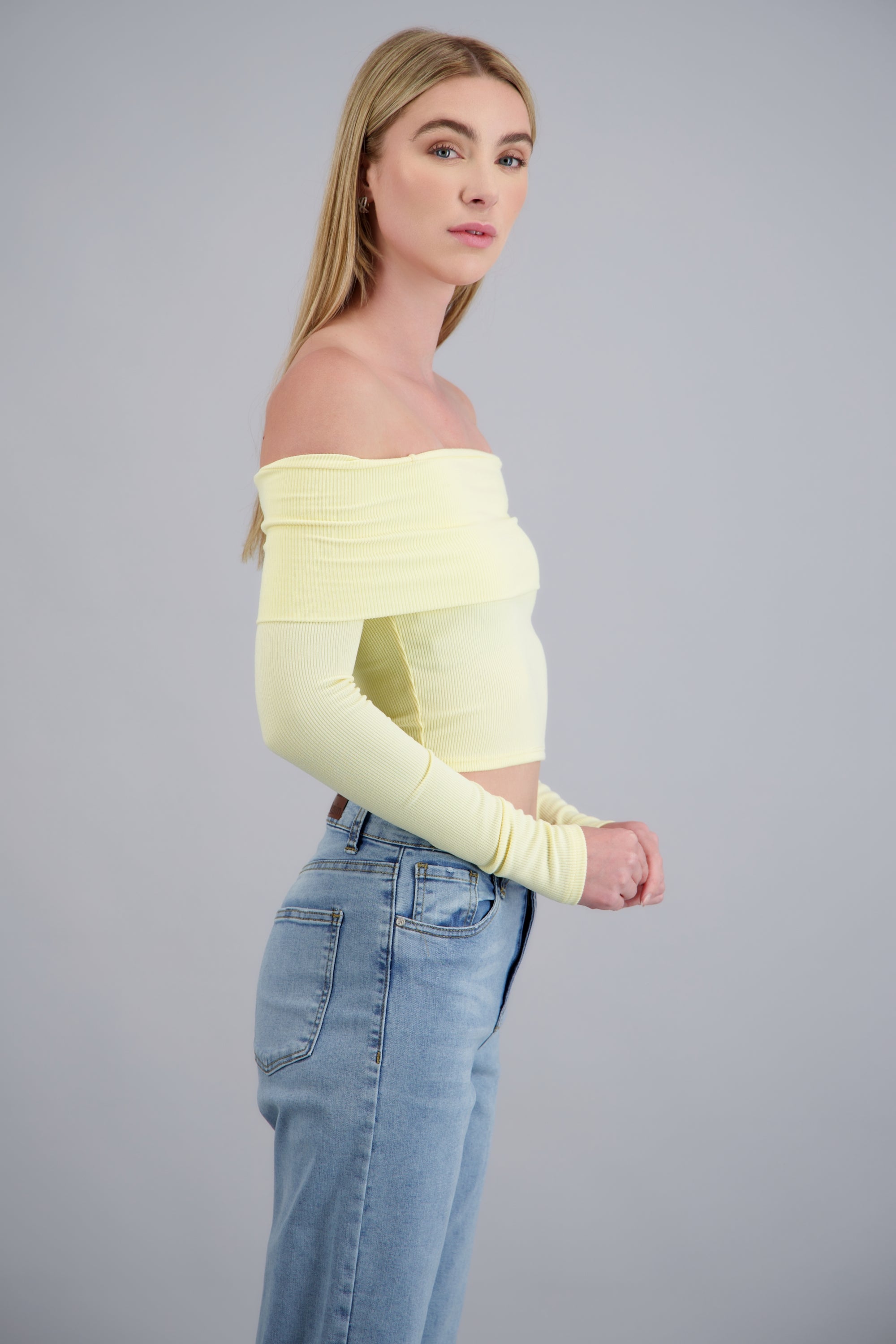 TOP OFF SHOULDER M/L RIB AMARILLO