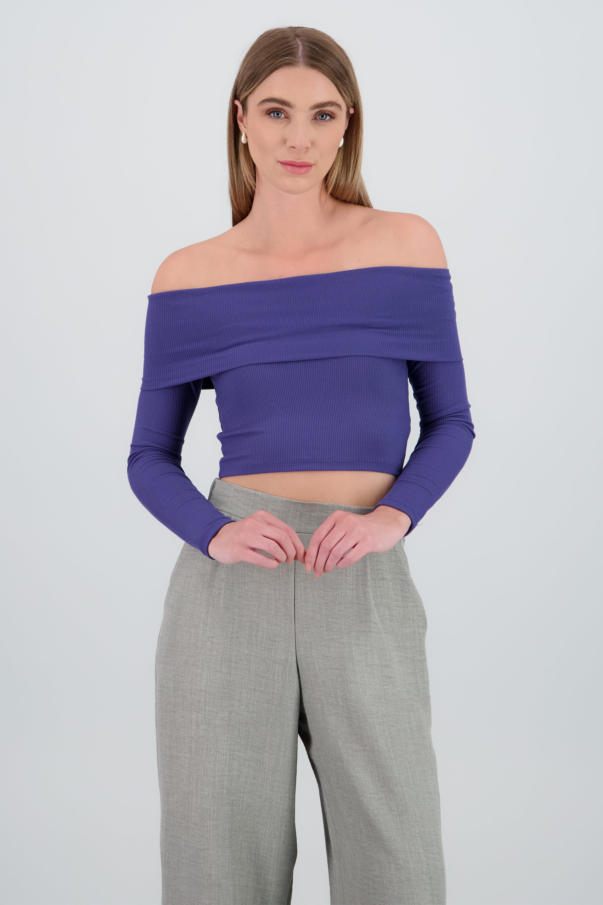 Top off shoulder manga larga rib MARINO