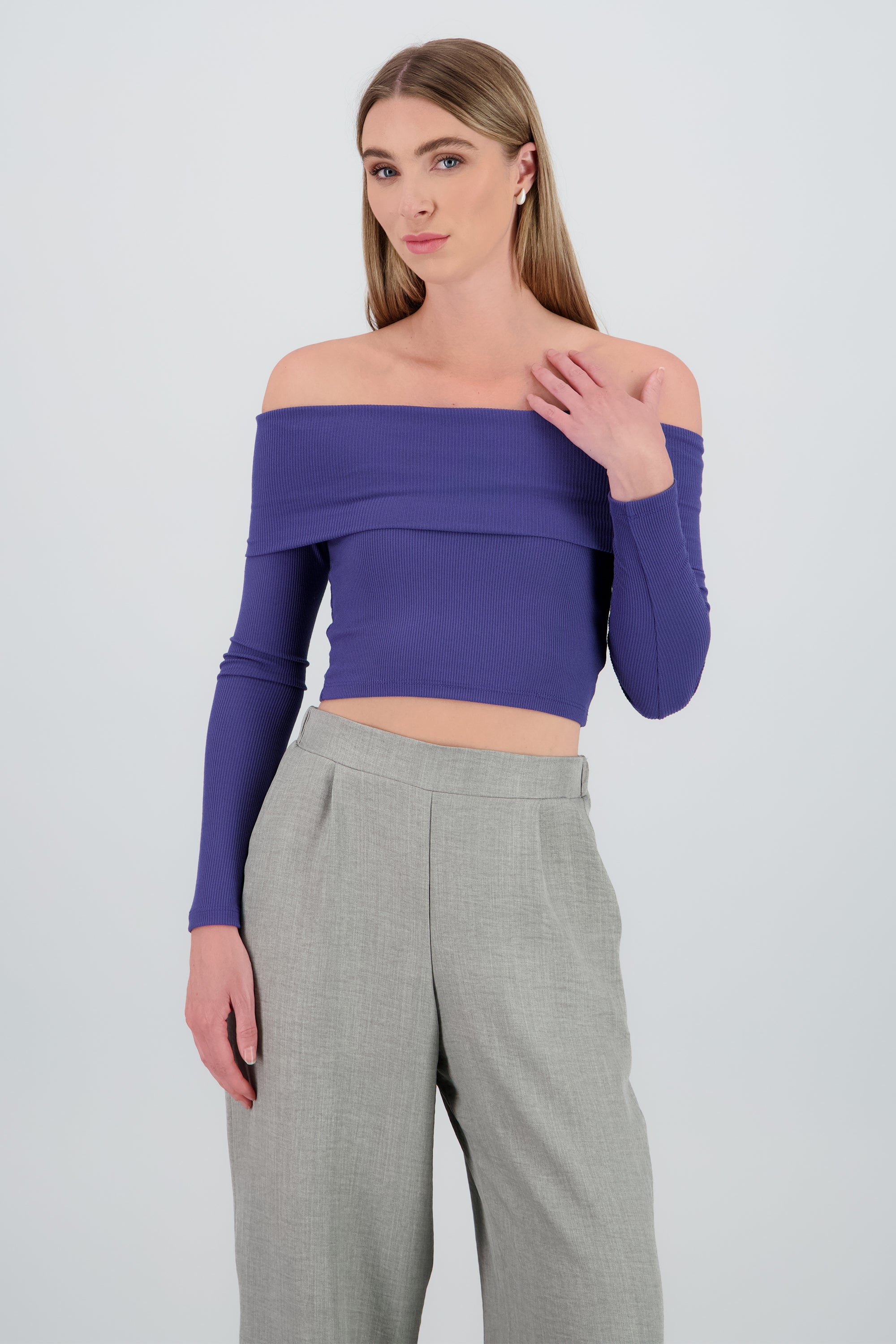 Top off shoulder manga larga rib MARINO