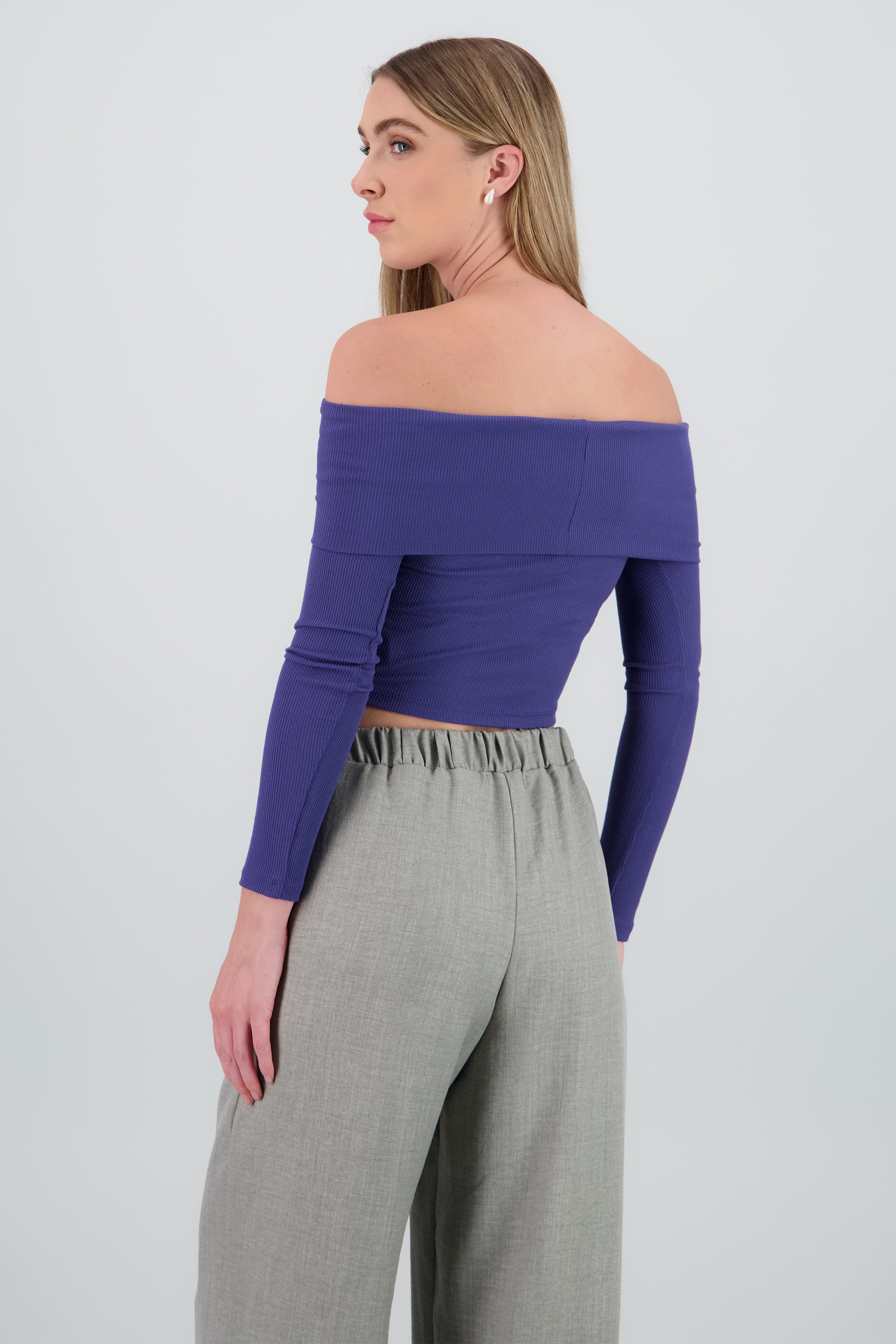 Top off shoulder manga larga rib MARINO