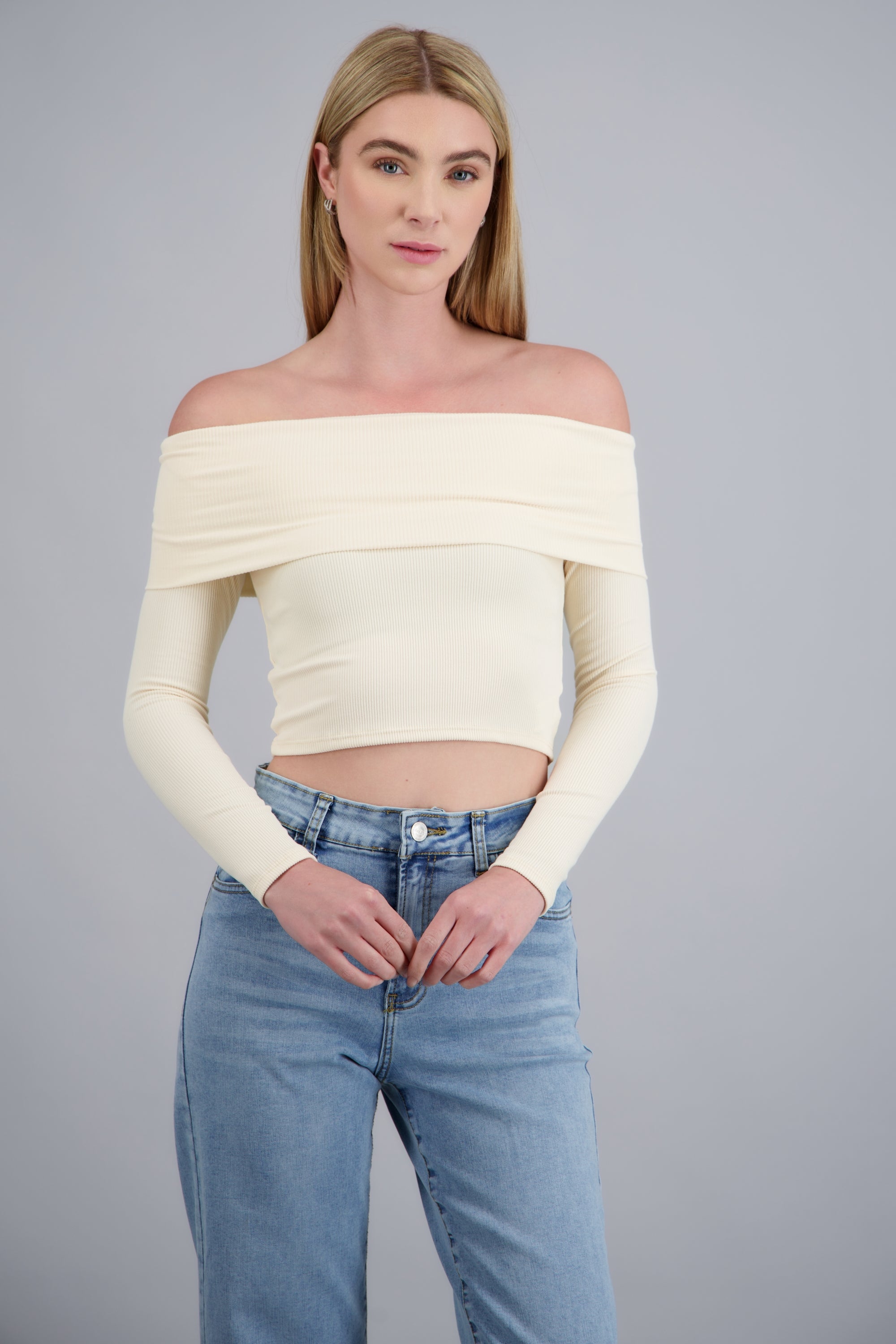 TOP OFF SHOULDER M/L RIB CREMA