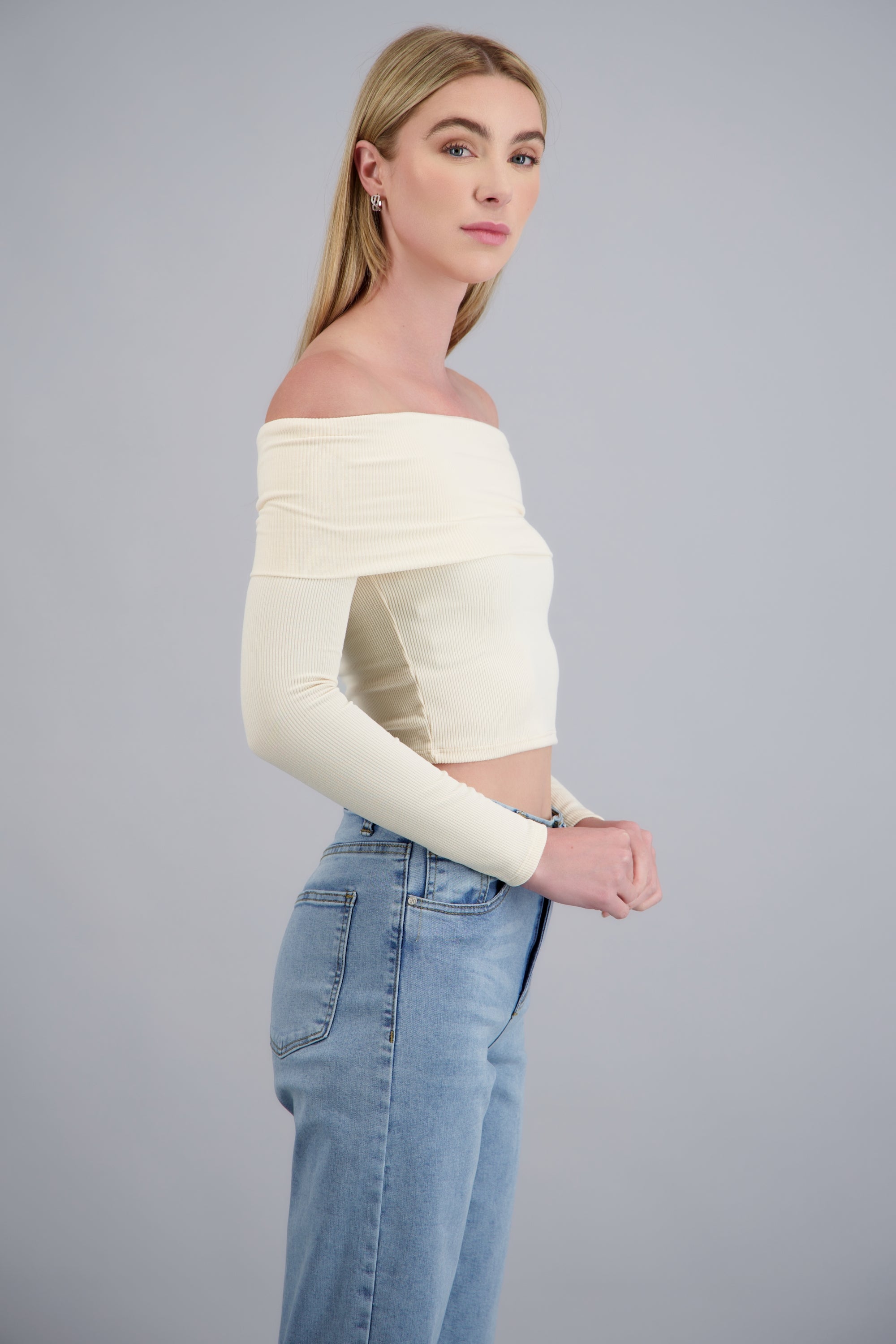 TOP OFF SHOULDER M/L RIB CREMA