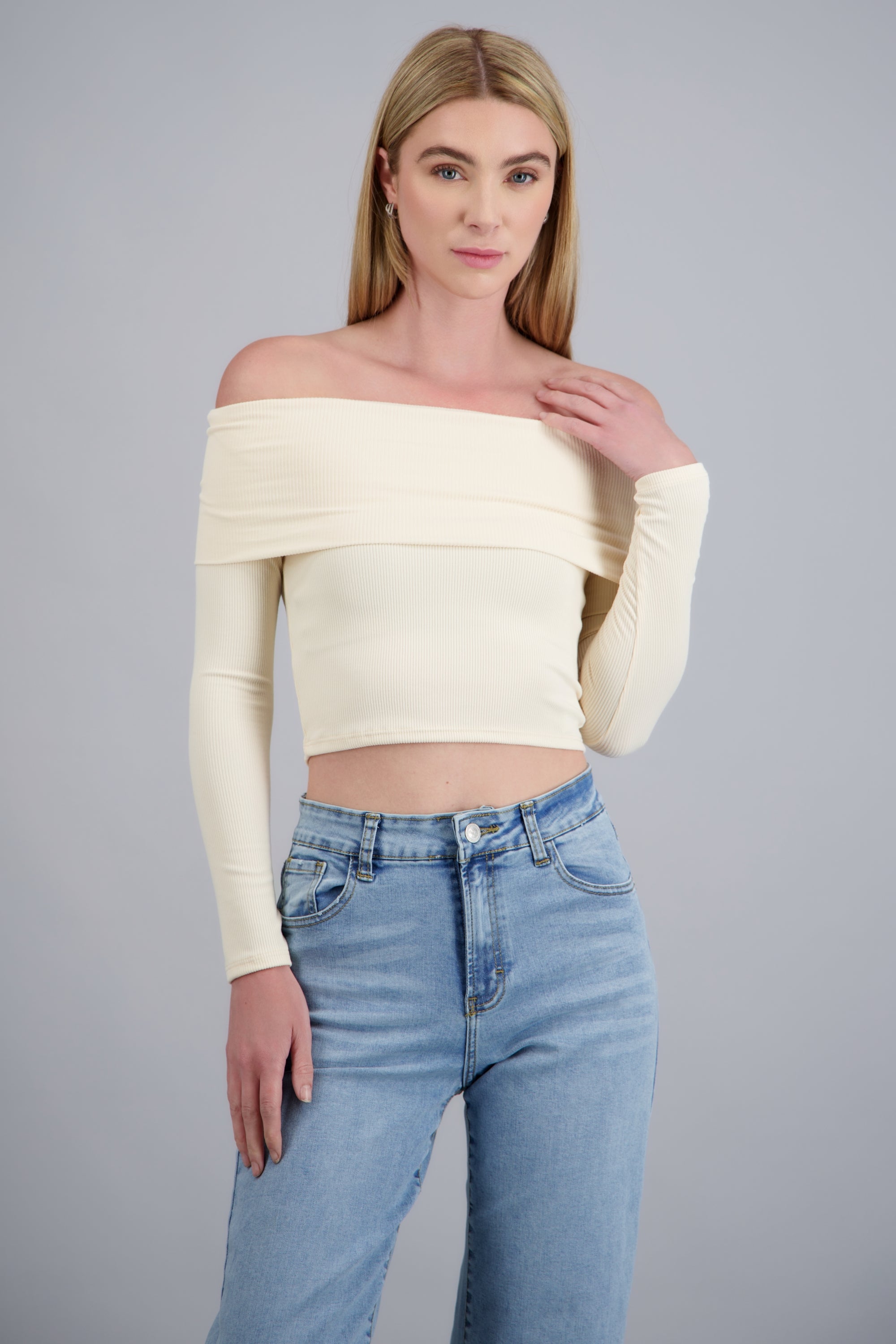TOP OFF SHOULDER M/L RIB CREMA