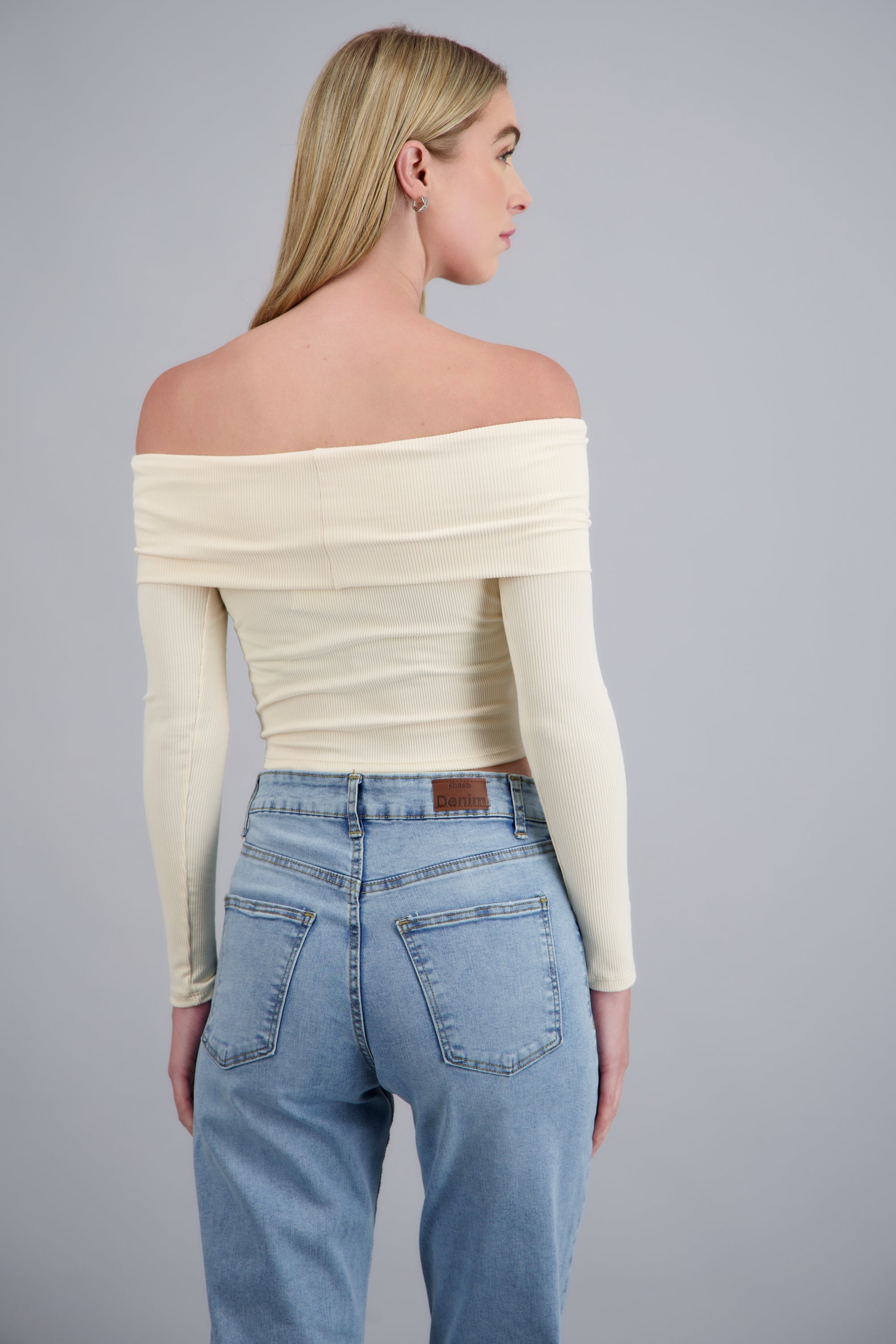 TOP OFF SHOULDER M/L RIB CREMA