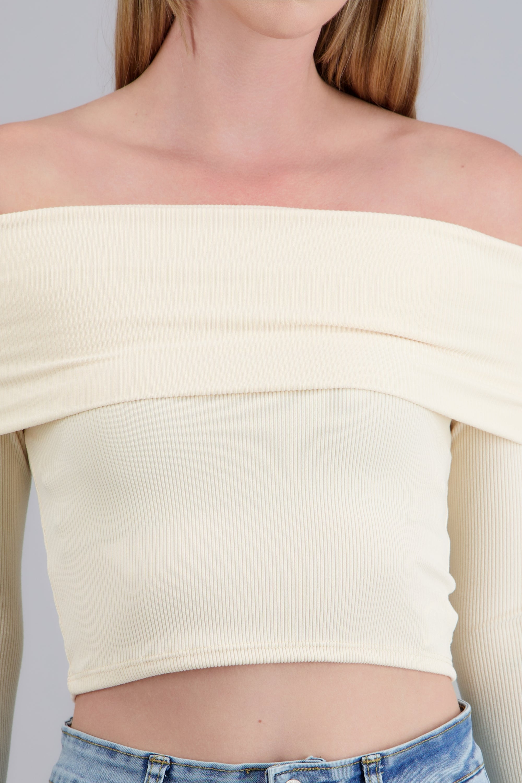 TOP OFF SHOULDER M/L RIB CREMA
