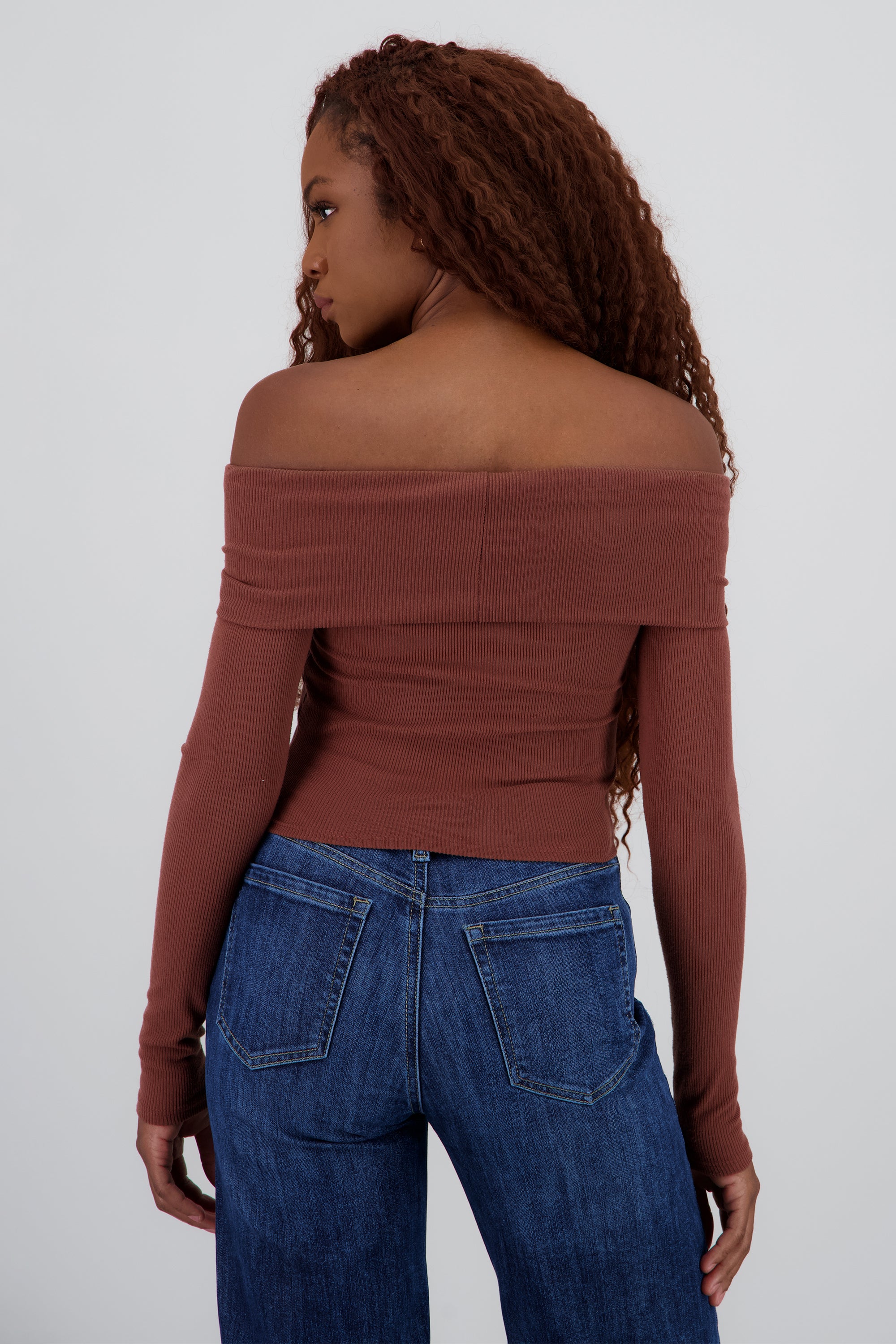 Top off shoulder manga larga rib CHOCOLATE