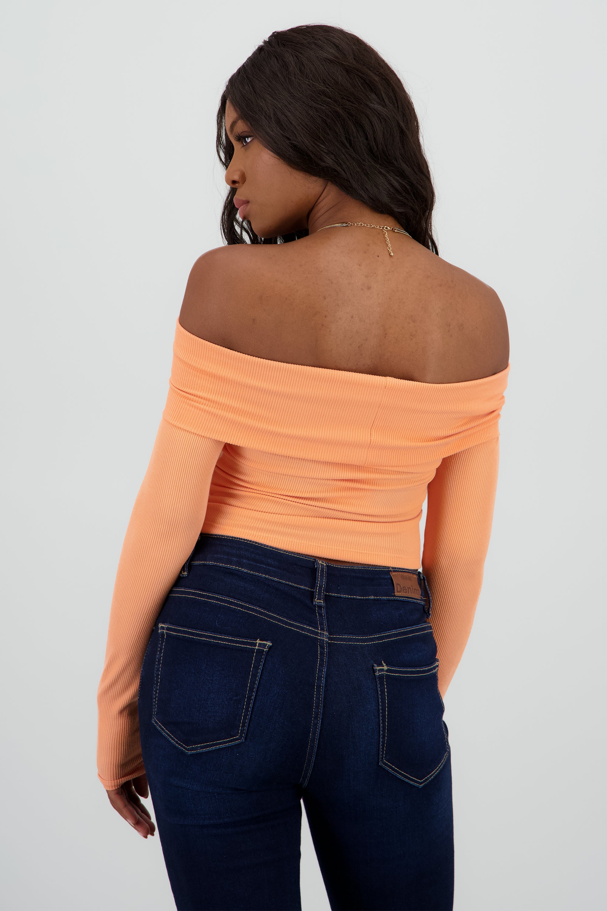 Top off shoulder manga larga rib DURAZNO