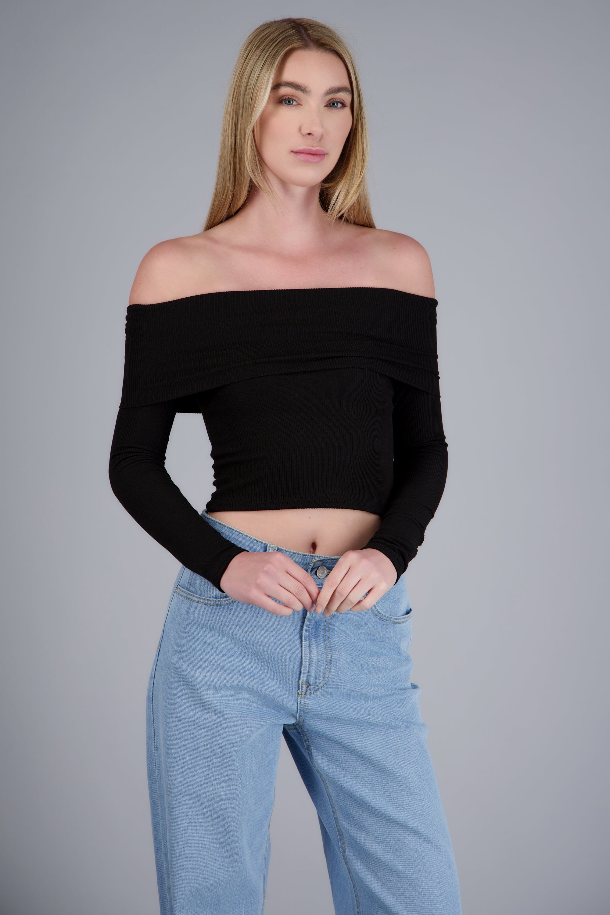 TOP OFF SHOULDER M/L RIB NEGRO