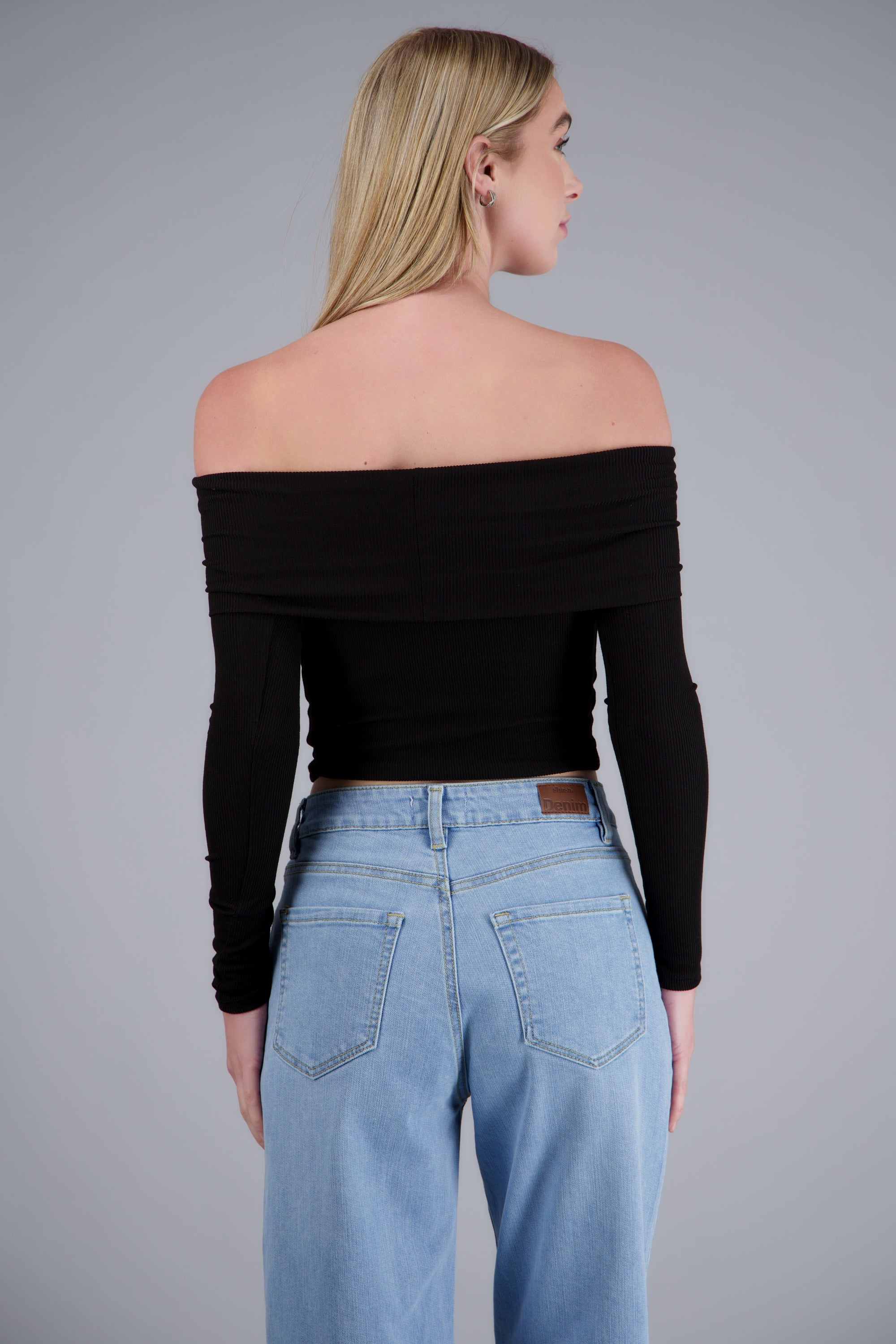 TOP OFF SHOULDER M/L RIB NEGRO