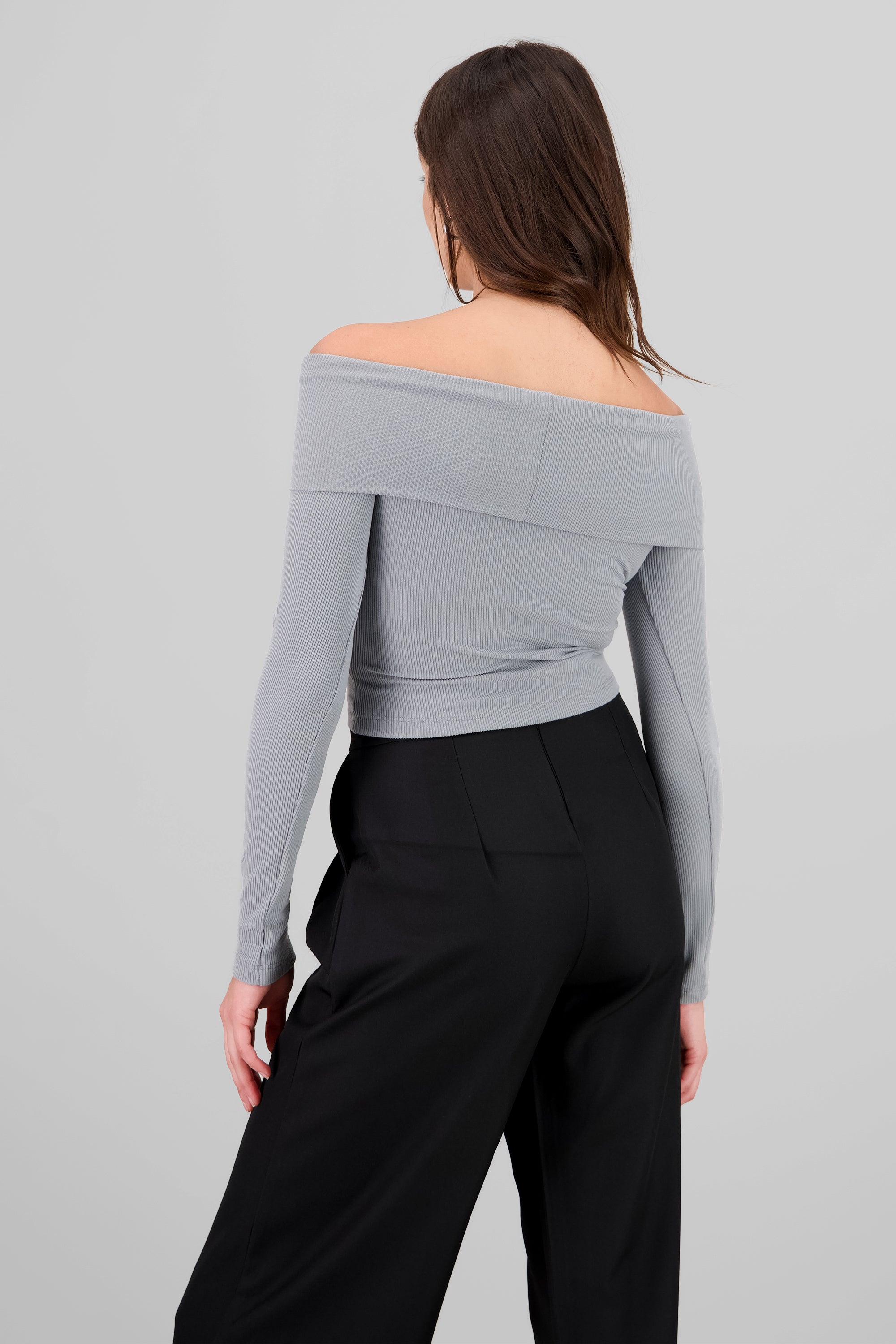 Top off shoulder manga larga rib GRIS CLARO