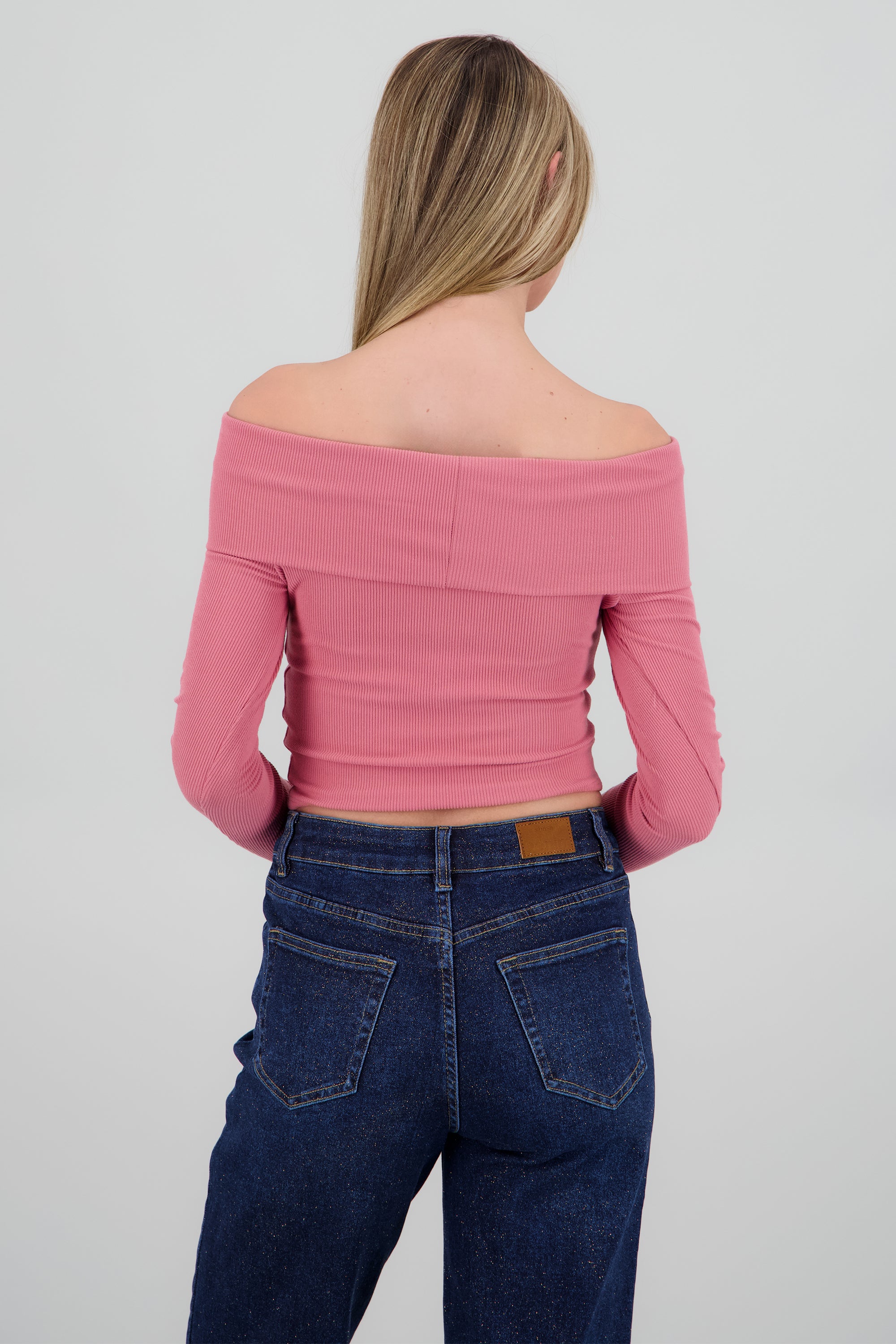 Top off shoulder manga larga rib MARSALA