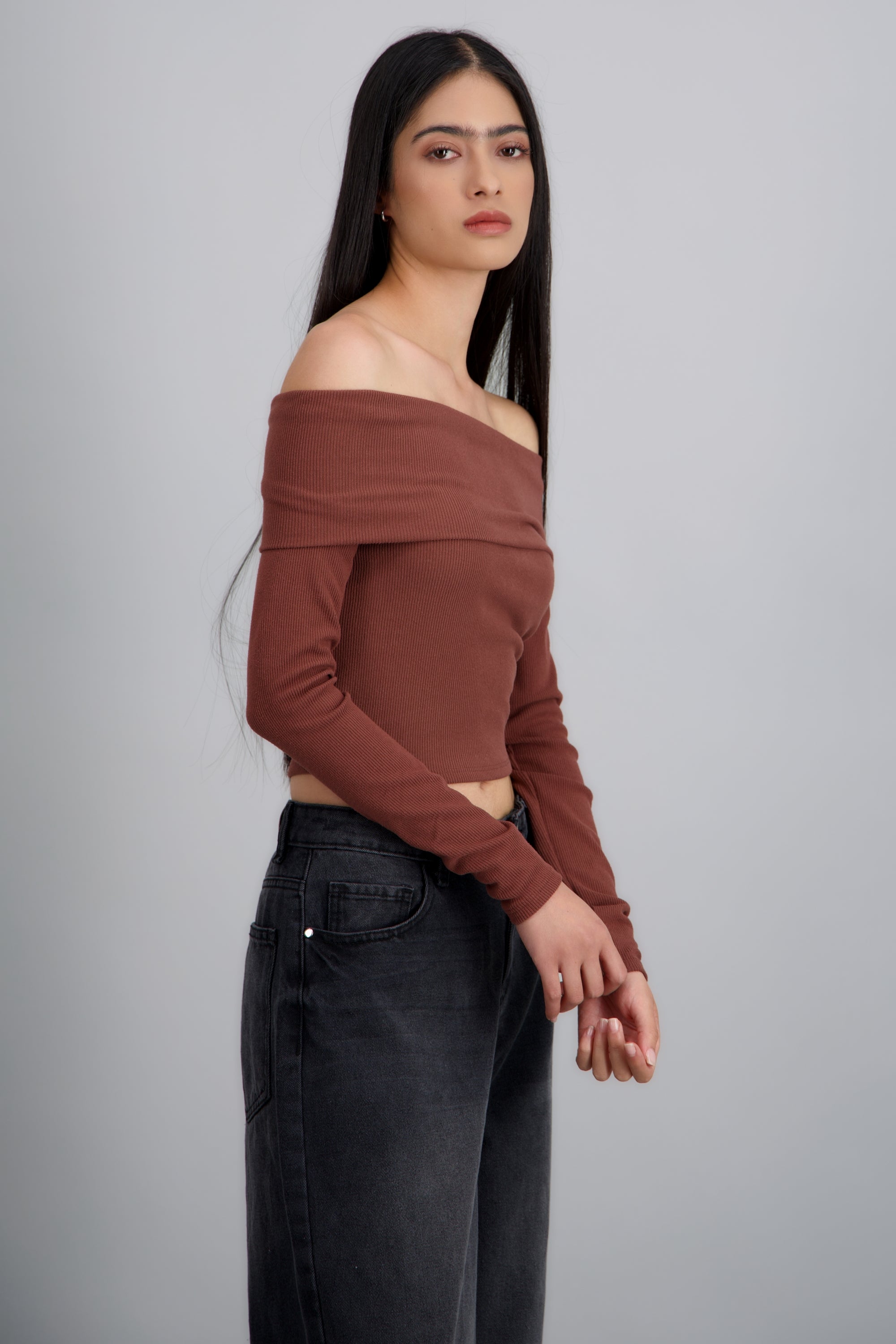 TOP OFF SHOULDER M/L RIB CAFE OBSCURO