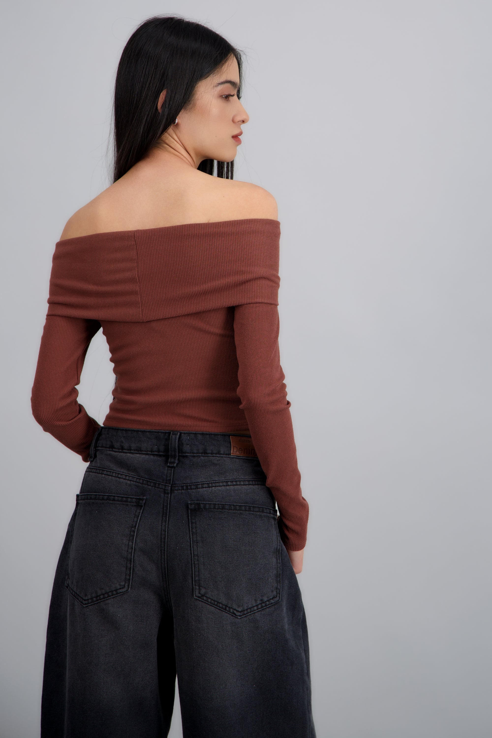 TOP OFF SHOULDER M/L RIB CAFE OBSCURO