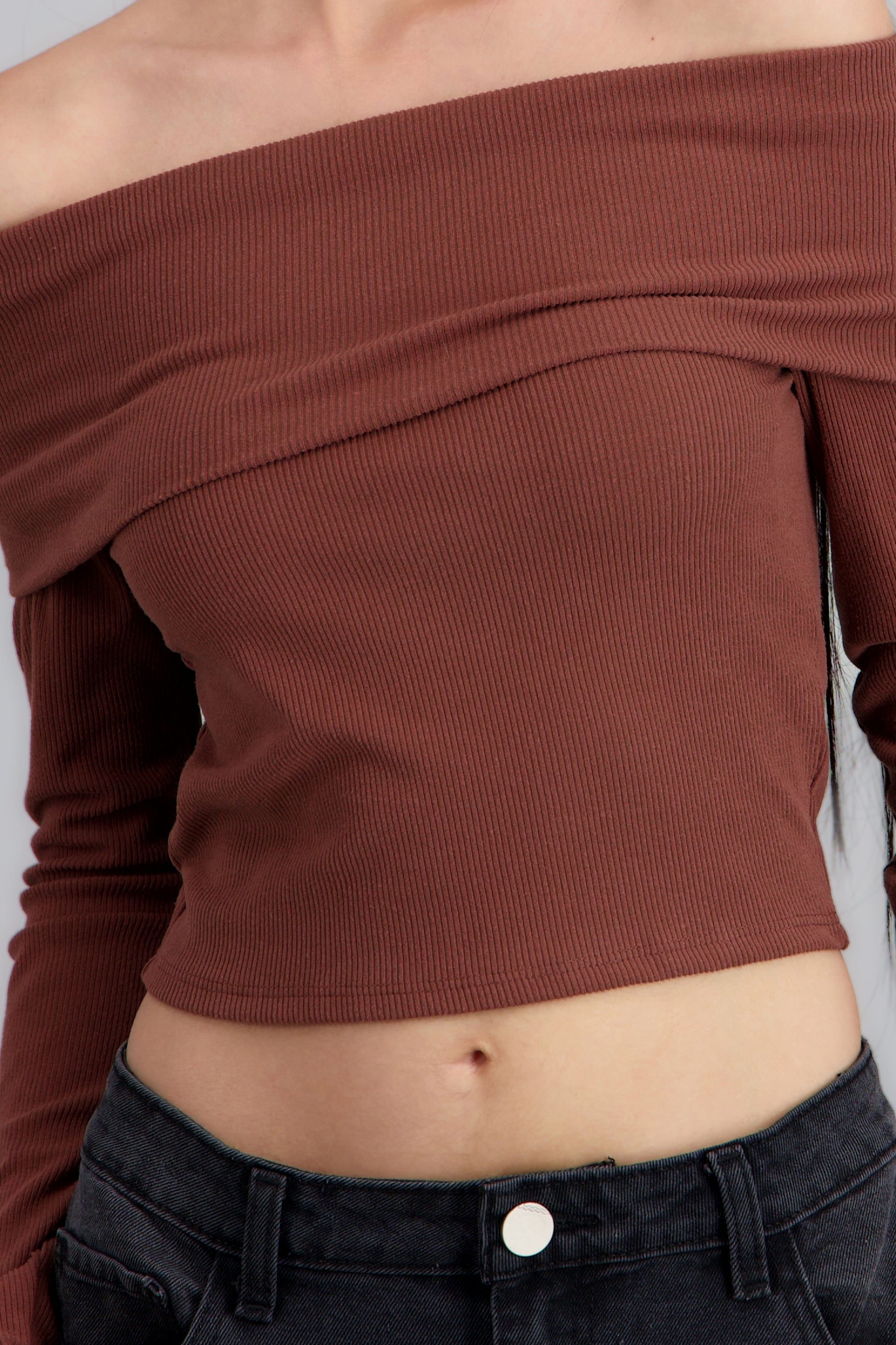 TOP OFF SHOULDER M/L RIB CAFE OBSCURO