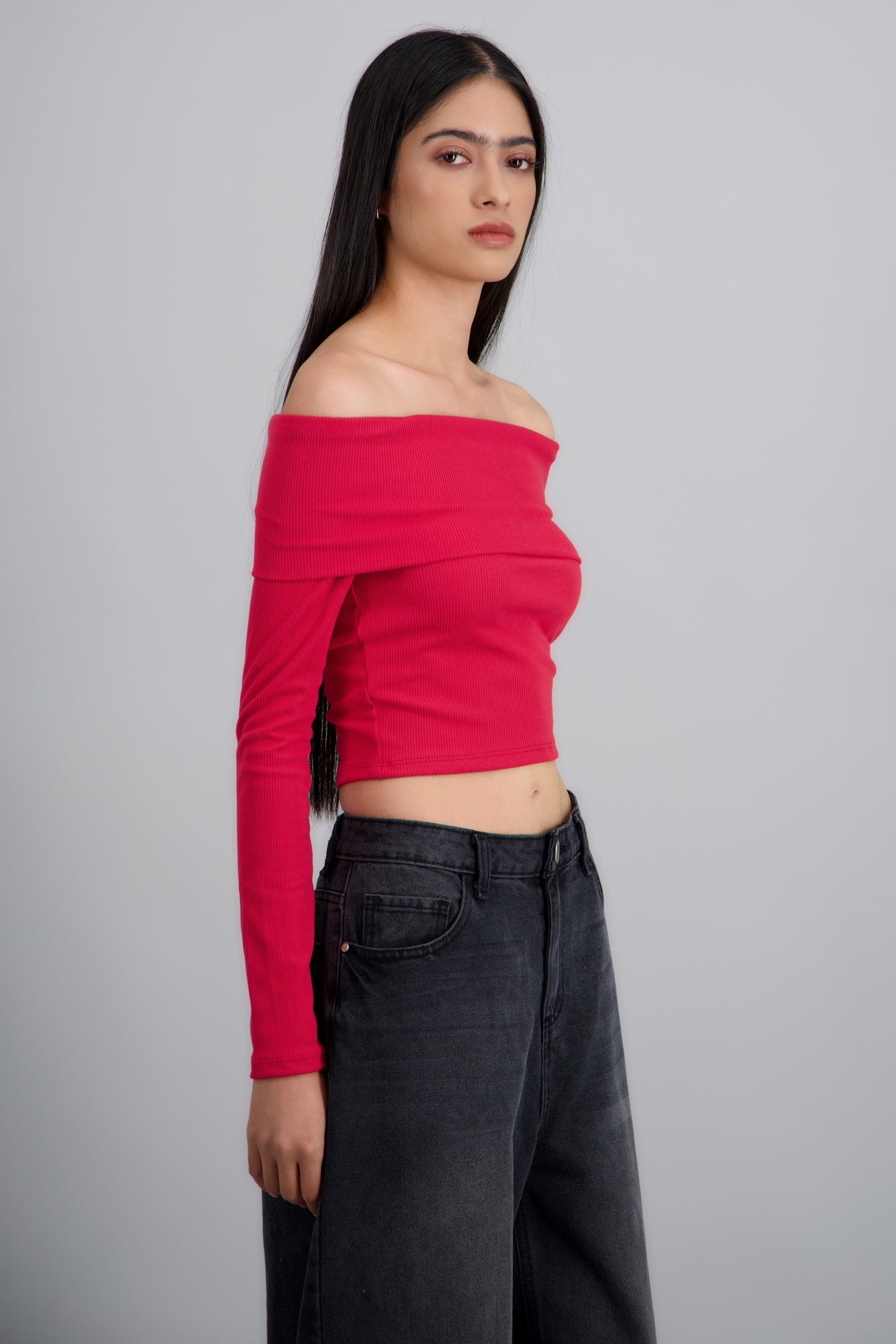 TOP OFF SHOULDER M/L RIB ROJO TOMATE