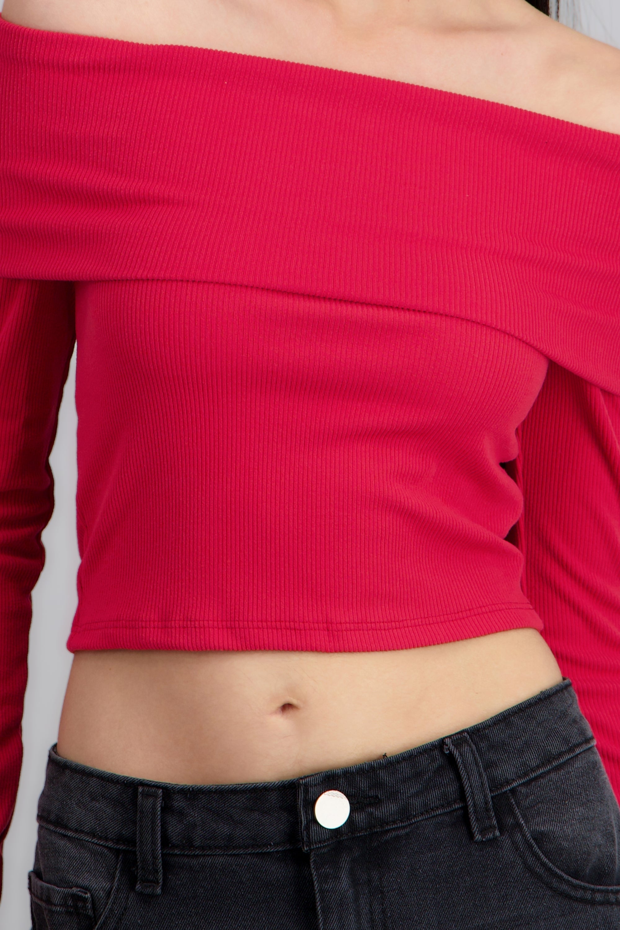 TOP OFF SHOULDER M/L RIB ROJO TOMATE