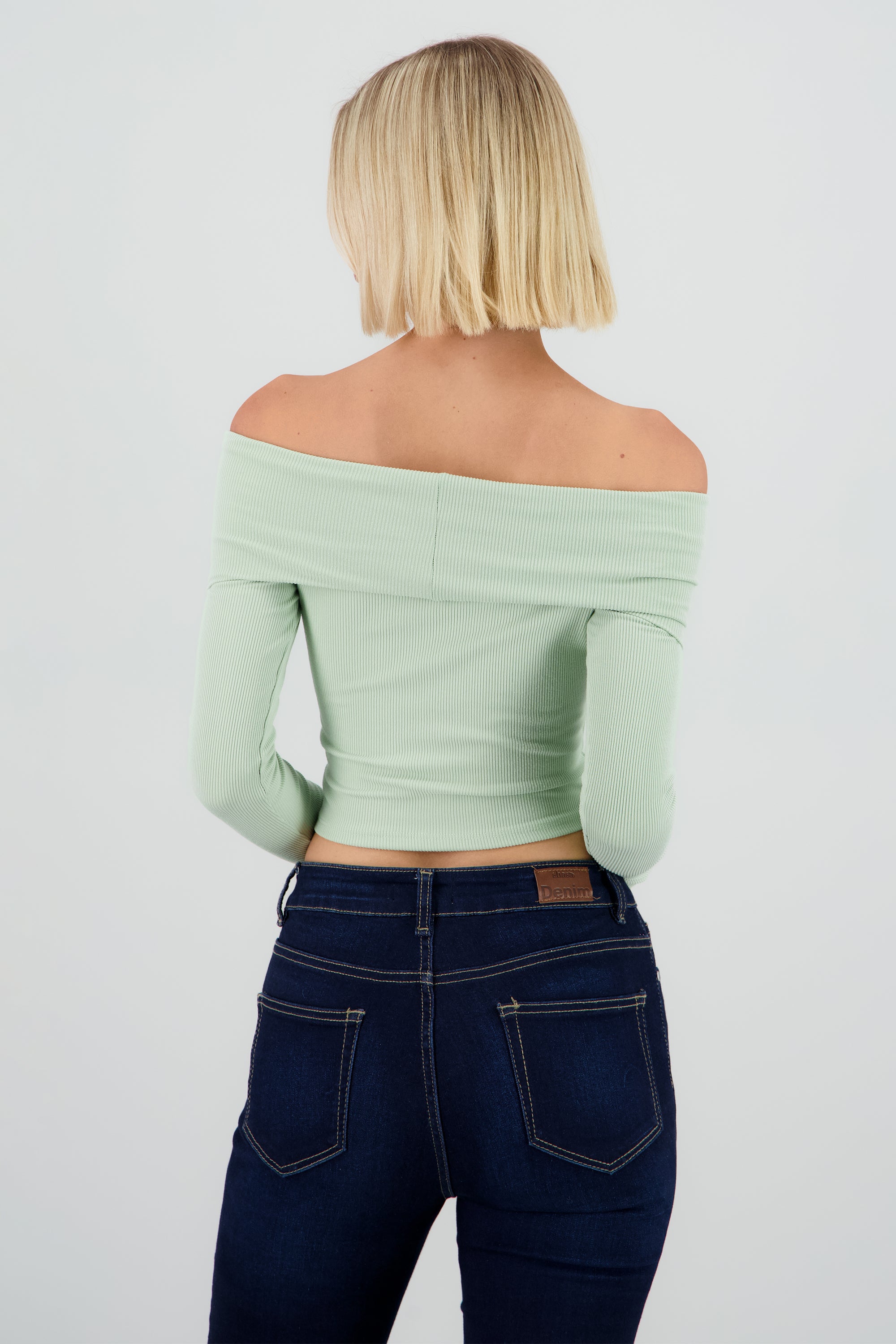 Top off shoulder manga larga rib SAGE