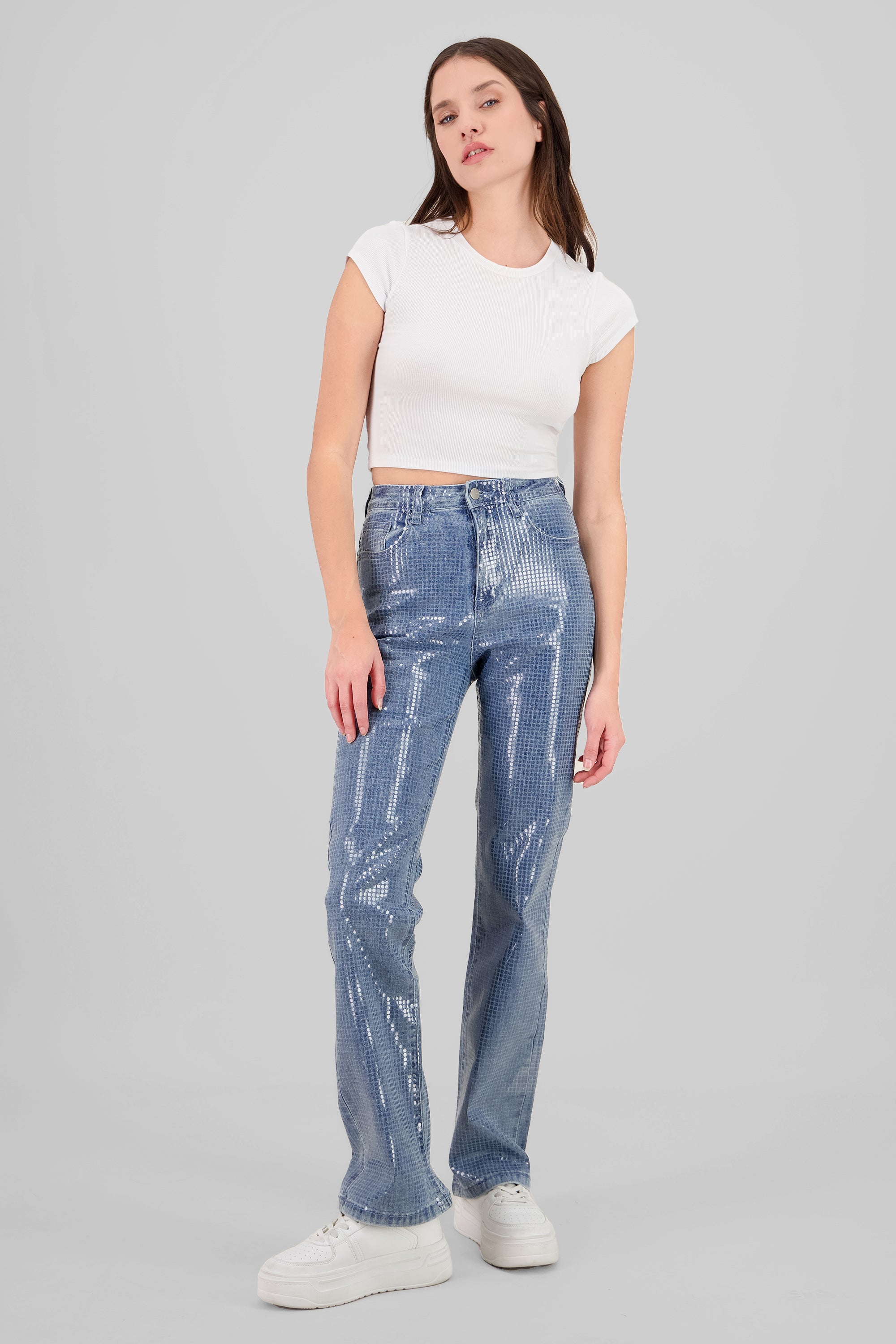 Jeans straight efecto brillo MEDIUM WASH