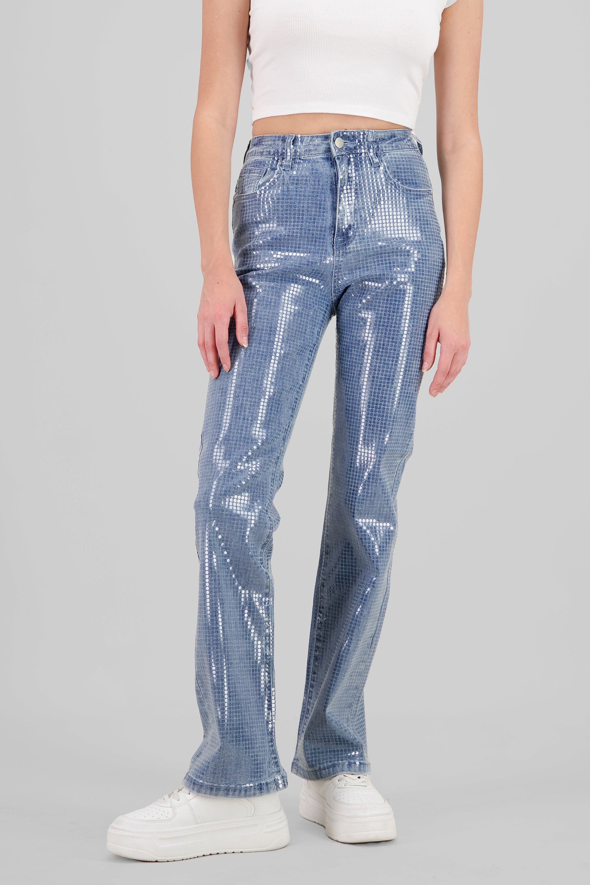 Jeans straight efecto brillo MEDIUM WASH