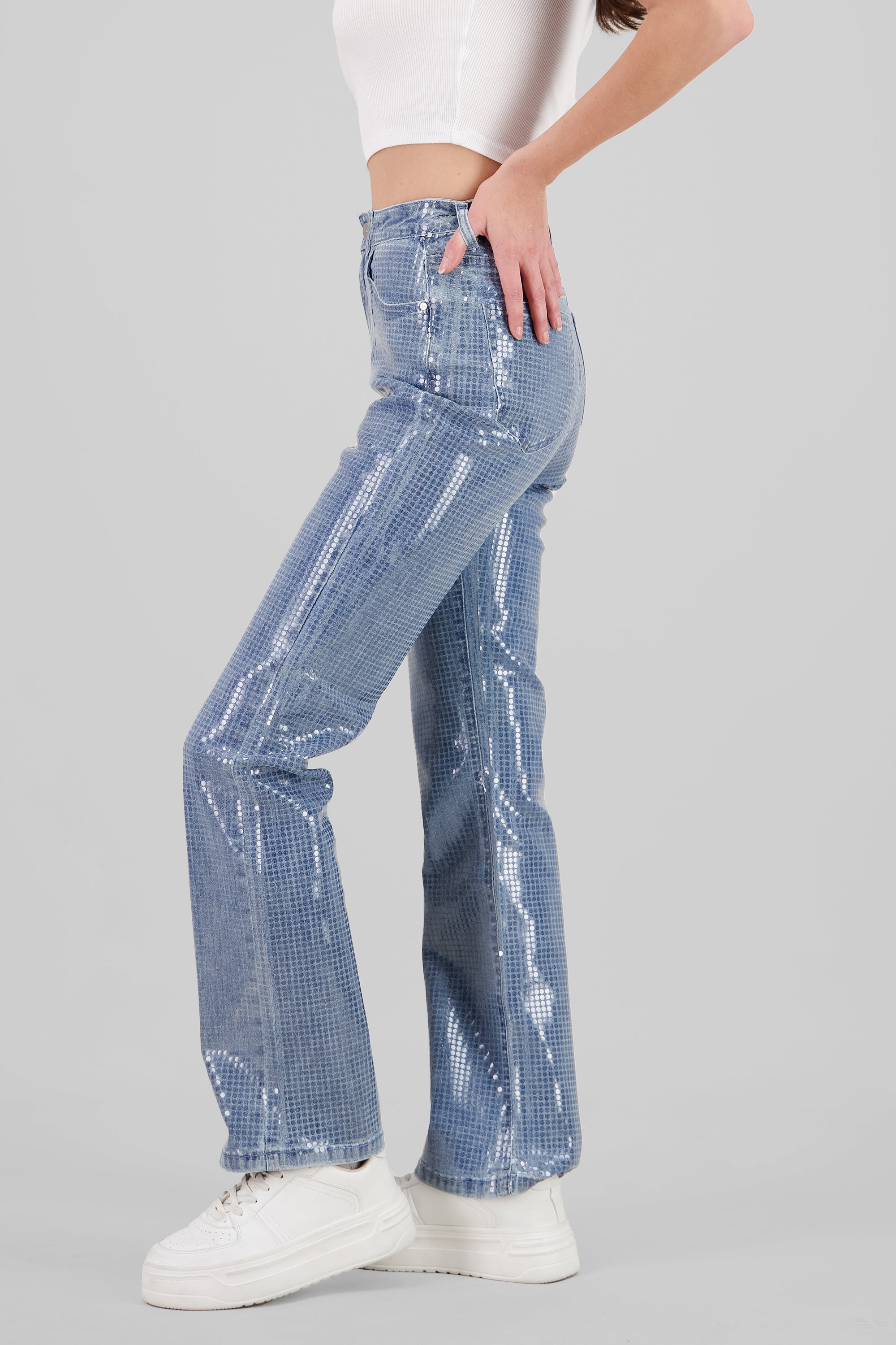 Jeans straight efecto brillo MEDIUM WASH