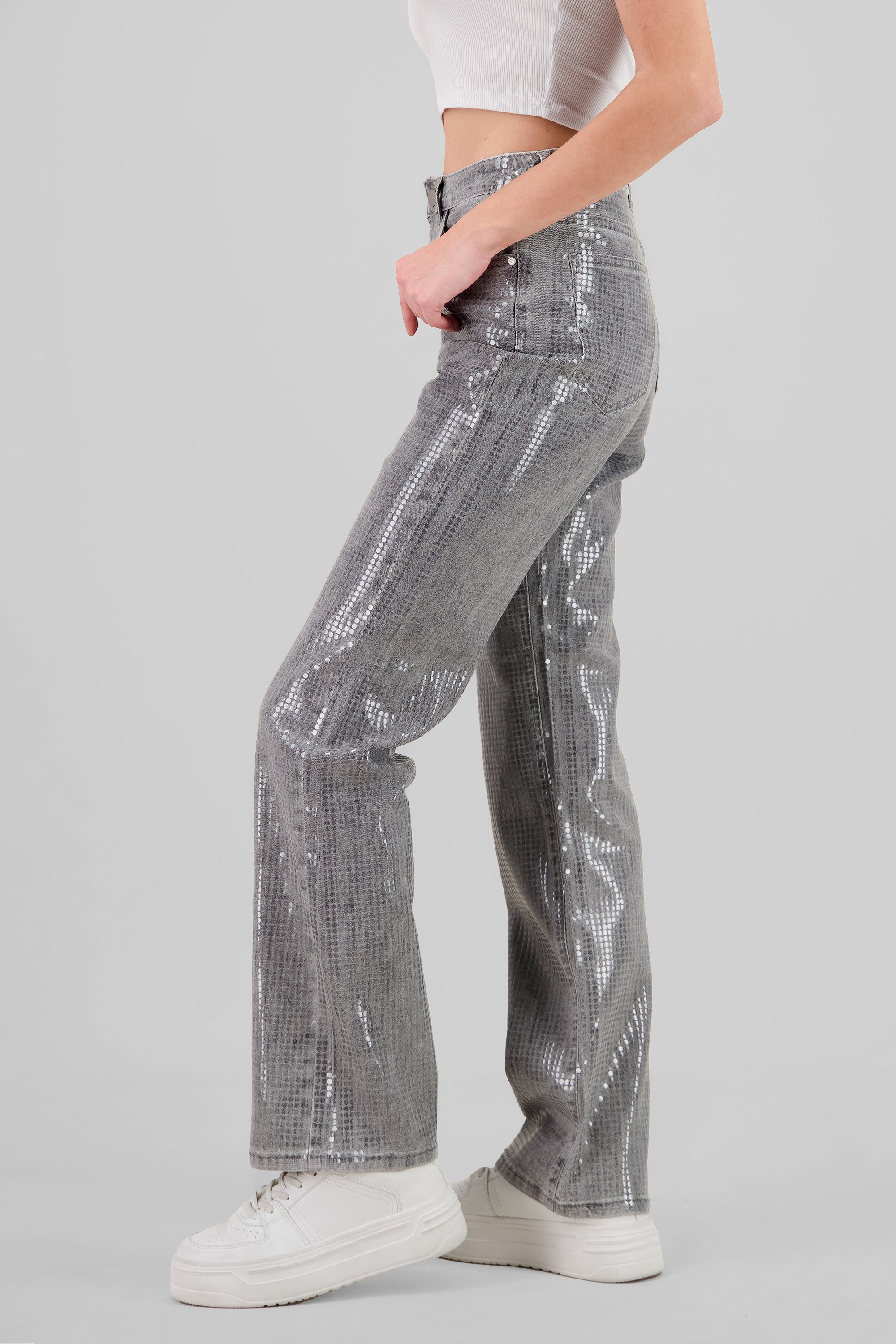 Jeans straight efecto brillo GRIS