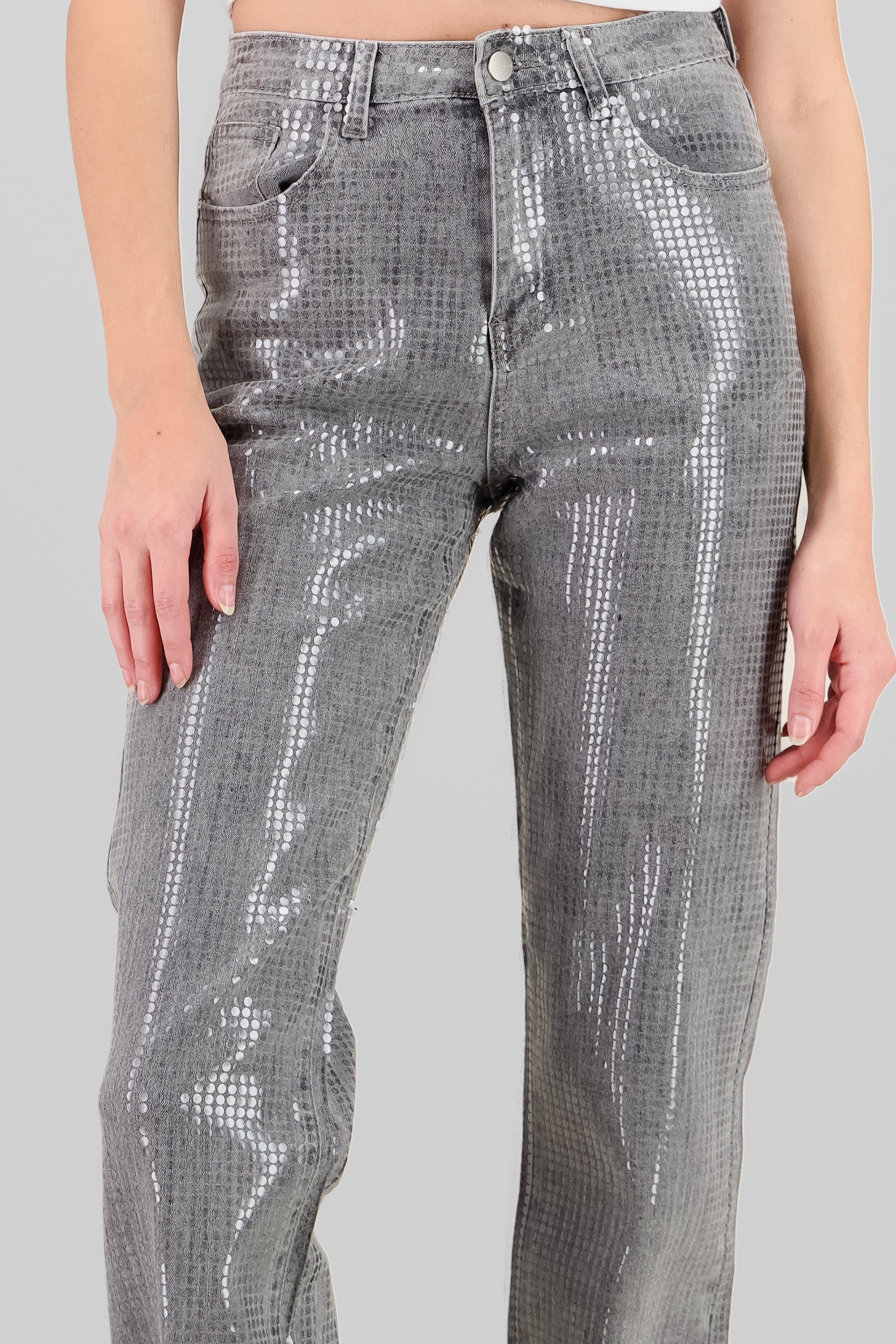 Jeans straight efecto brillo GRIS