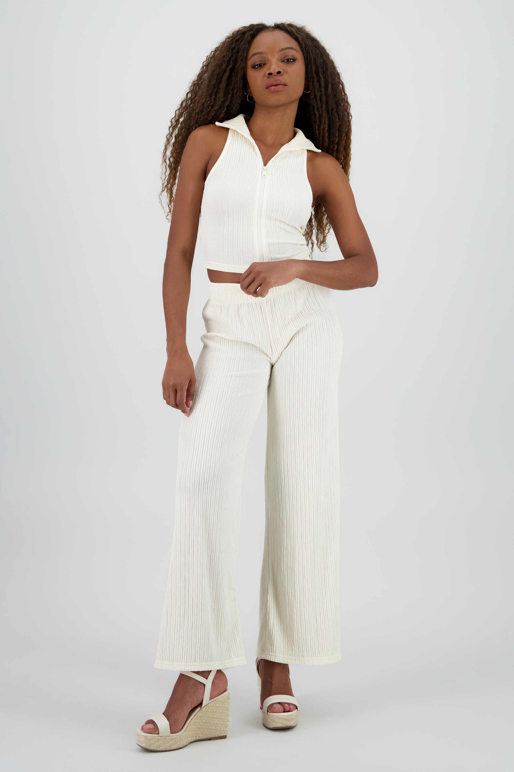 Pantalon textura resorte BLANCO