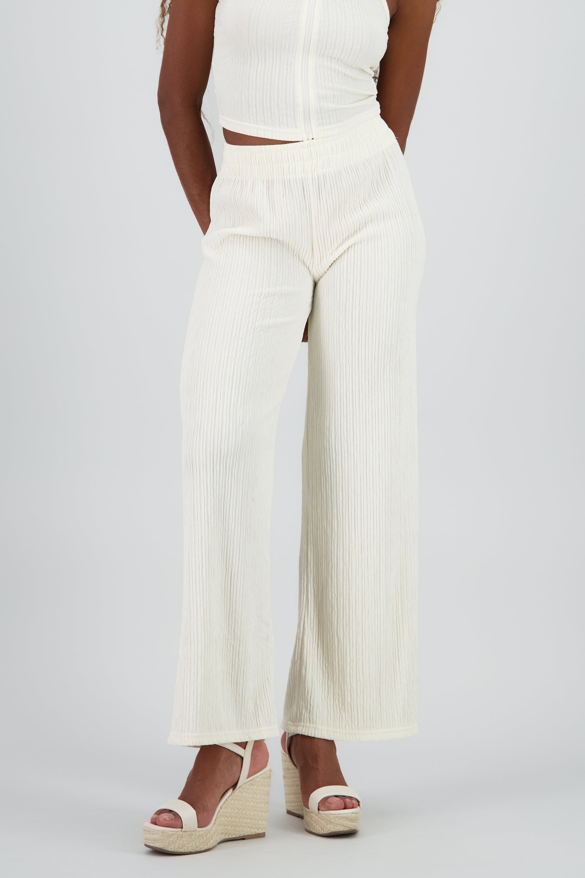 Pantalon textura resorte BLANCO