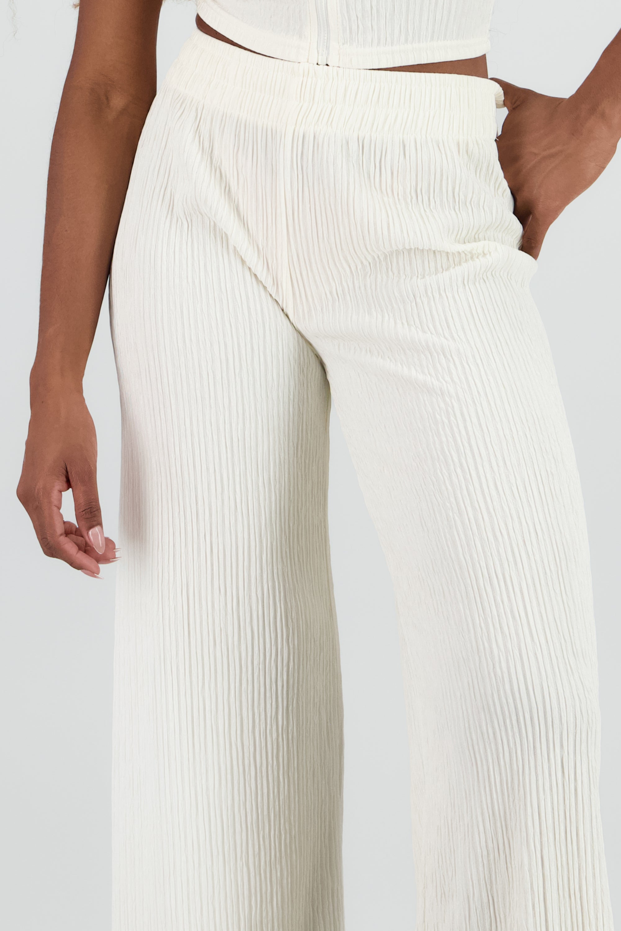 Pantalon textura resorte BLANCO