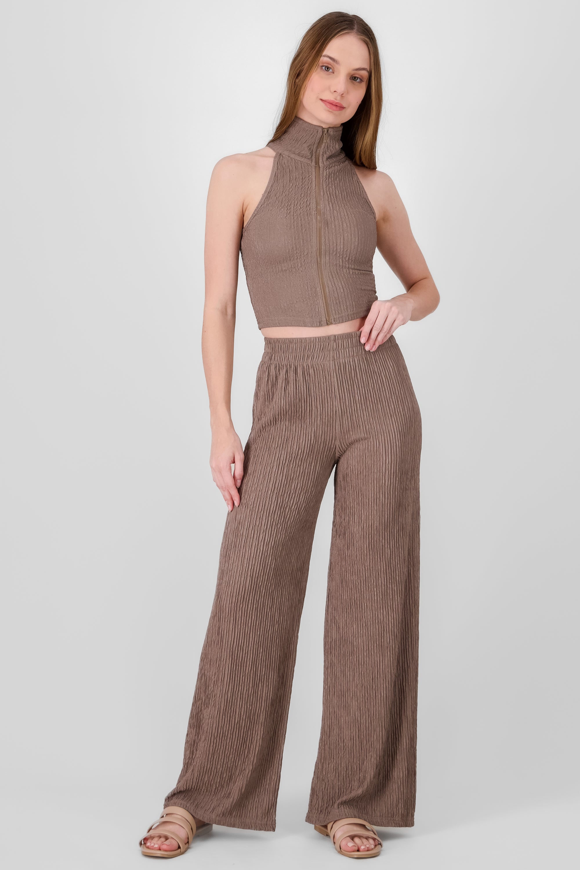 Pantalon textura resorte GREIGE