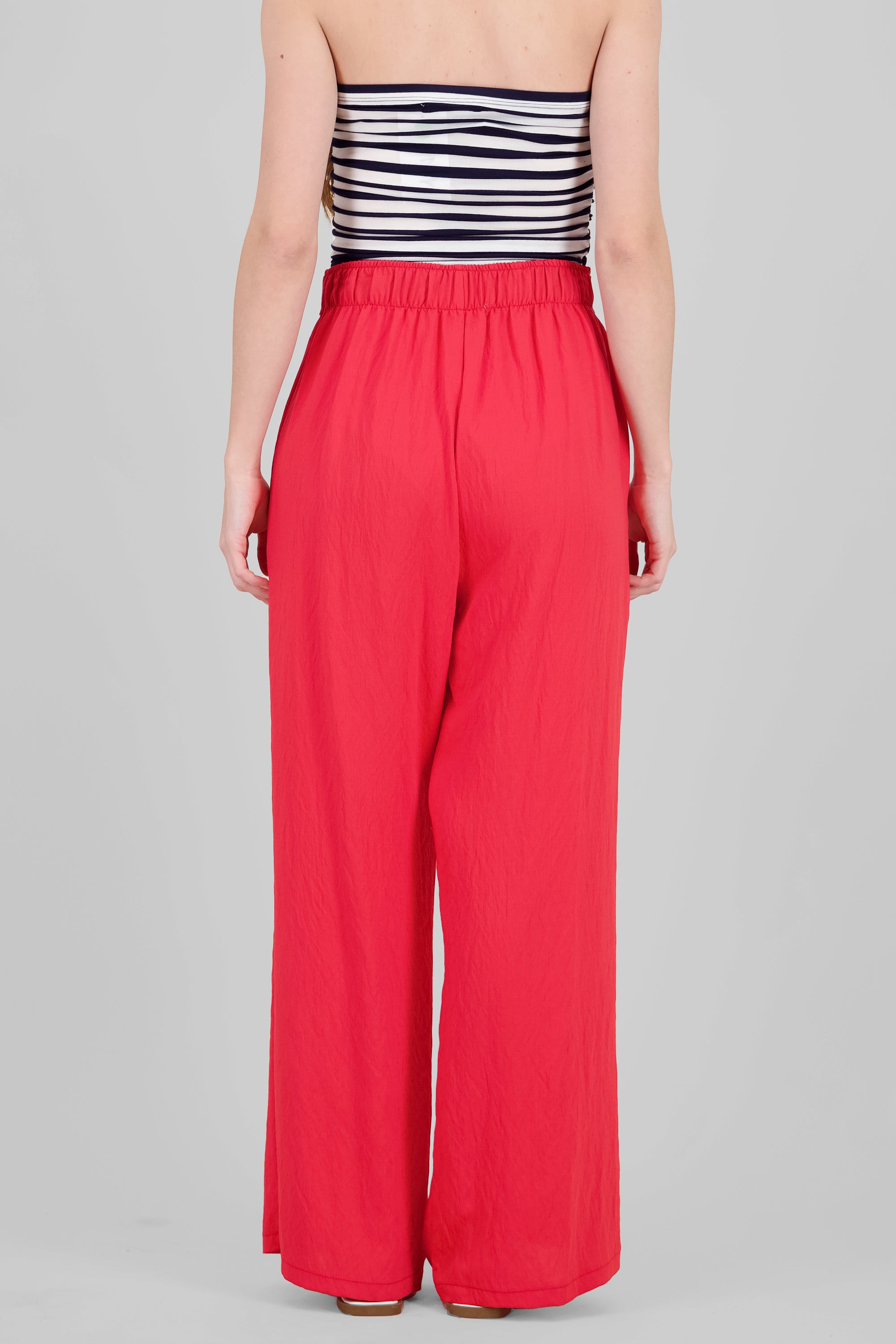 Pantalon recto cinturon textura ROJO