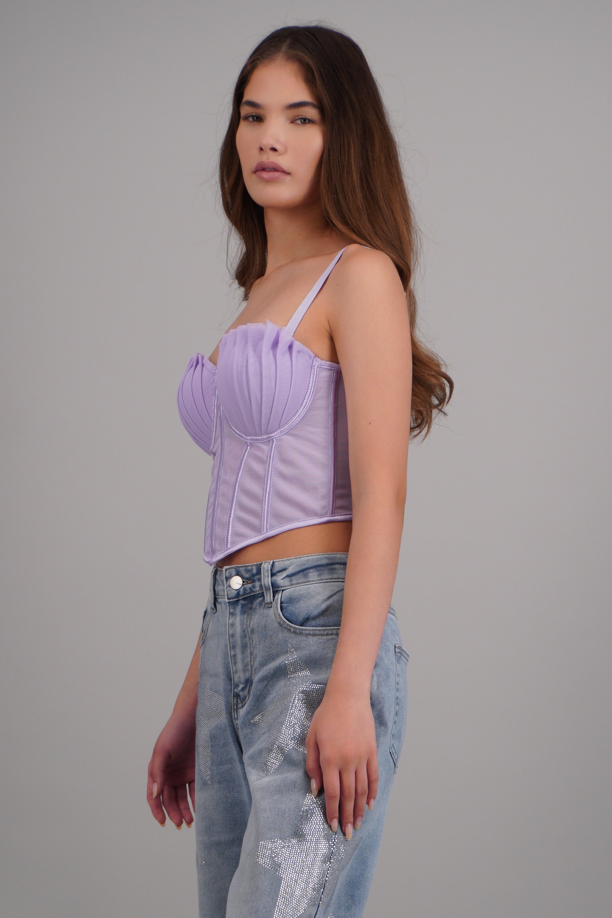 Corset varillas det plisado copas LILA