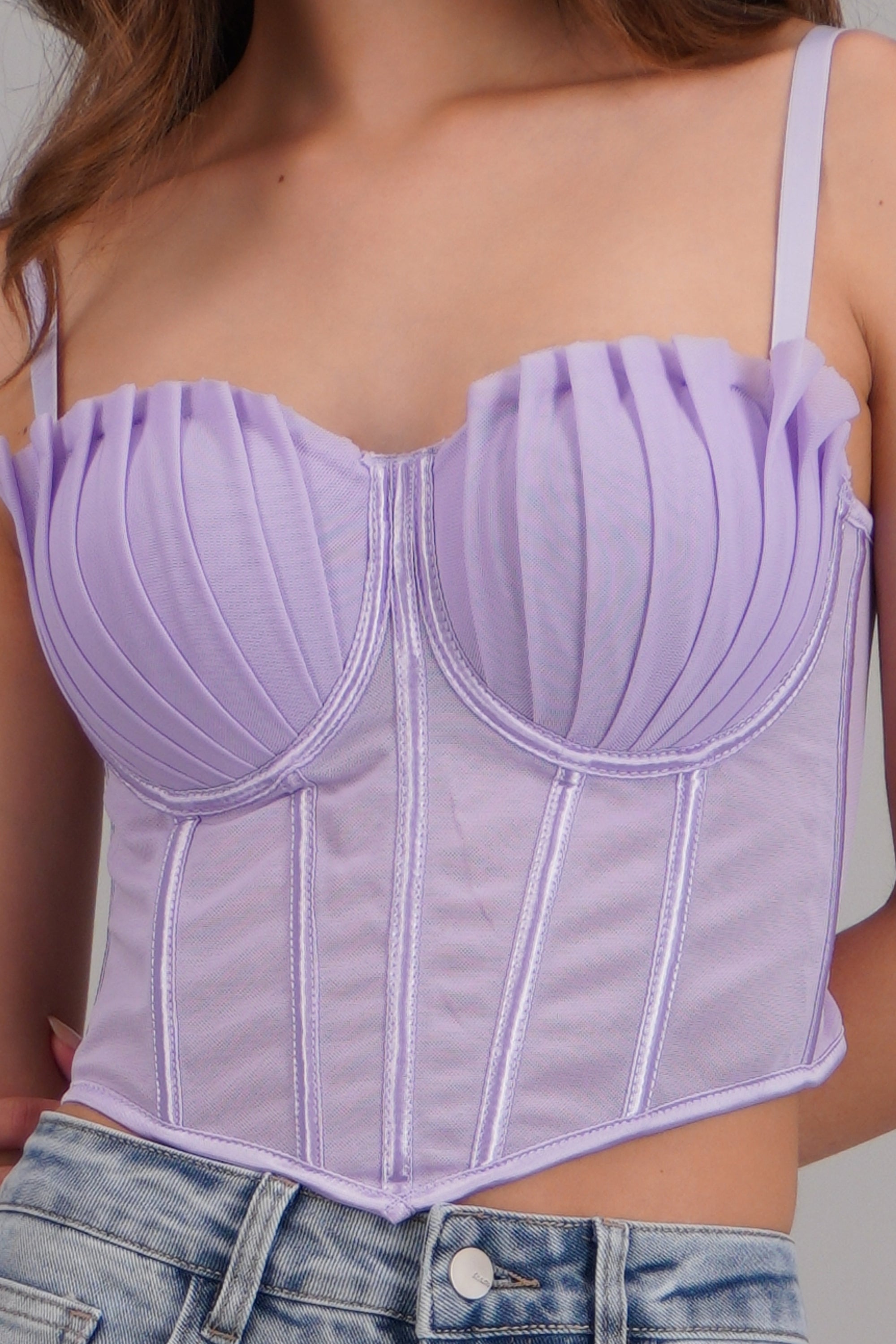 Corset varillas det plisado copas LILA