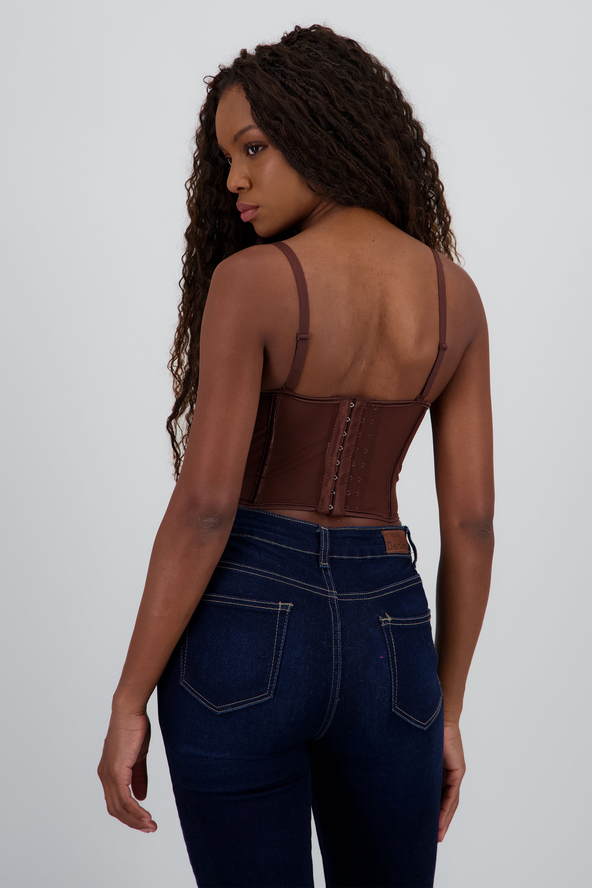 Corset varillas detalle plisado copas CHOCOLATE