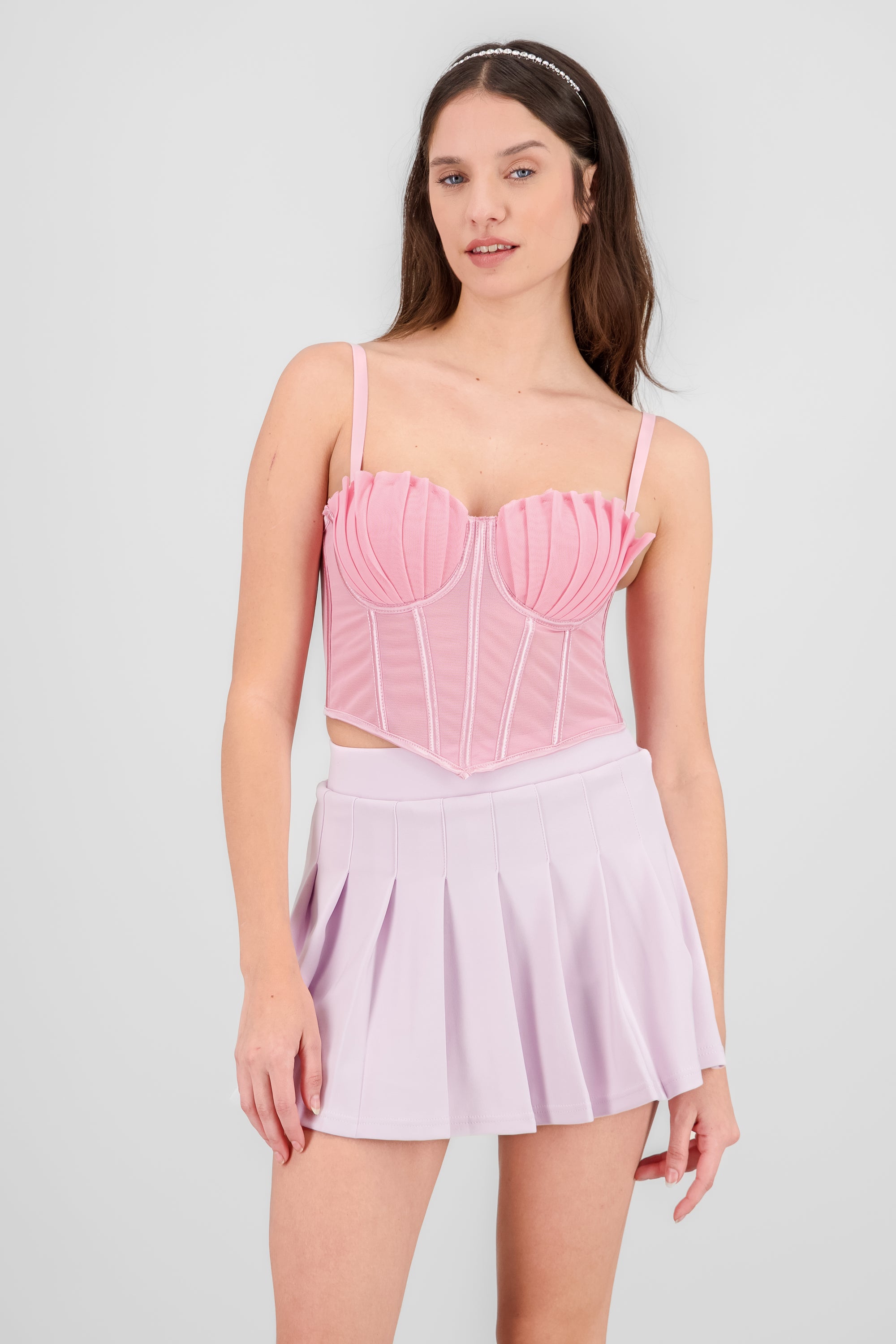 Corset varillas detalle plisado copas ROSA PASTEL