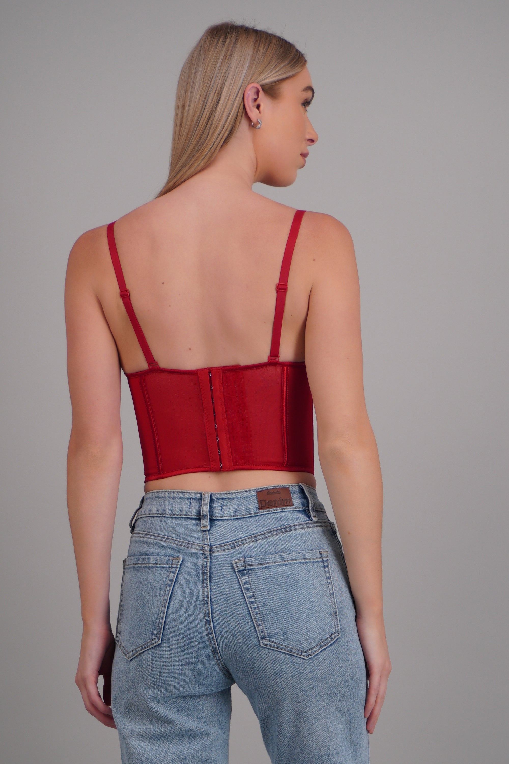 Corset varillas det plisado copas ROJO TOMATE