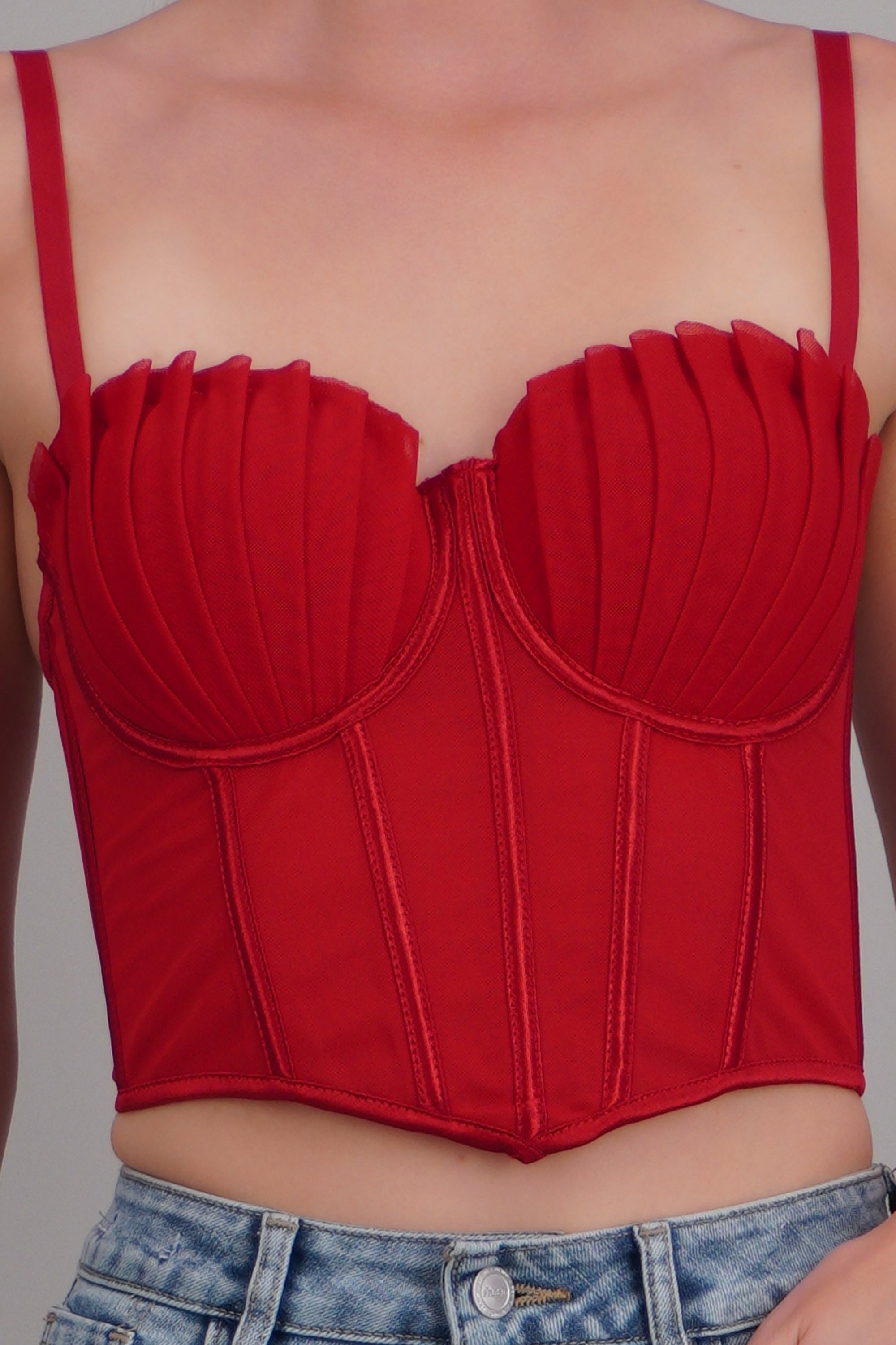Corset varillas det plisado copas ROJO TOMATE